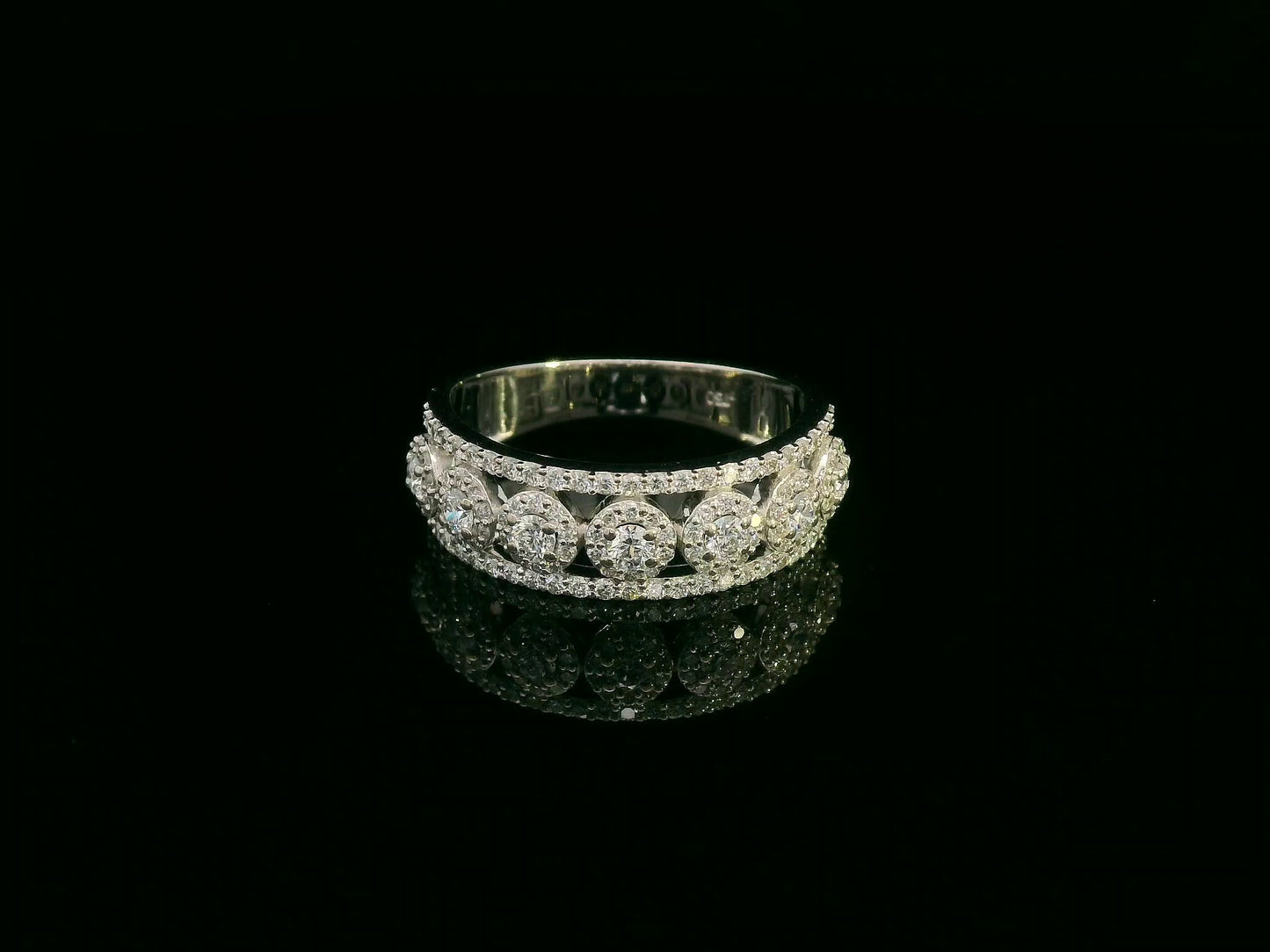 18K White Gold Multi-Row Diamond Band Ring with 0.83 Carats of Round Brilliant Diamonds