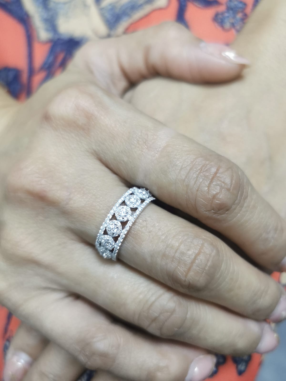 18K White Gold Multi-Row Diamond Band Ring