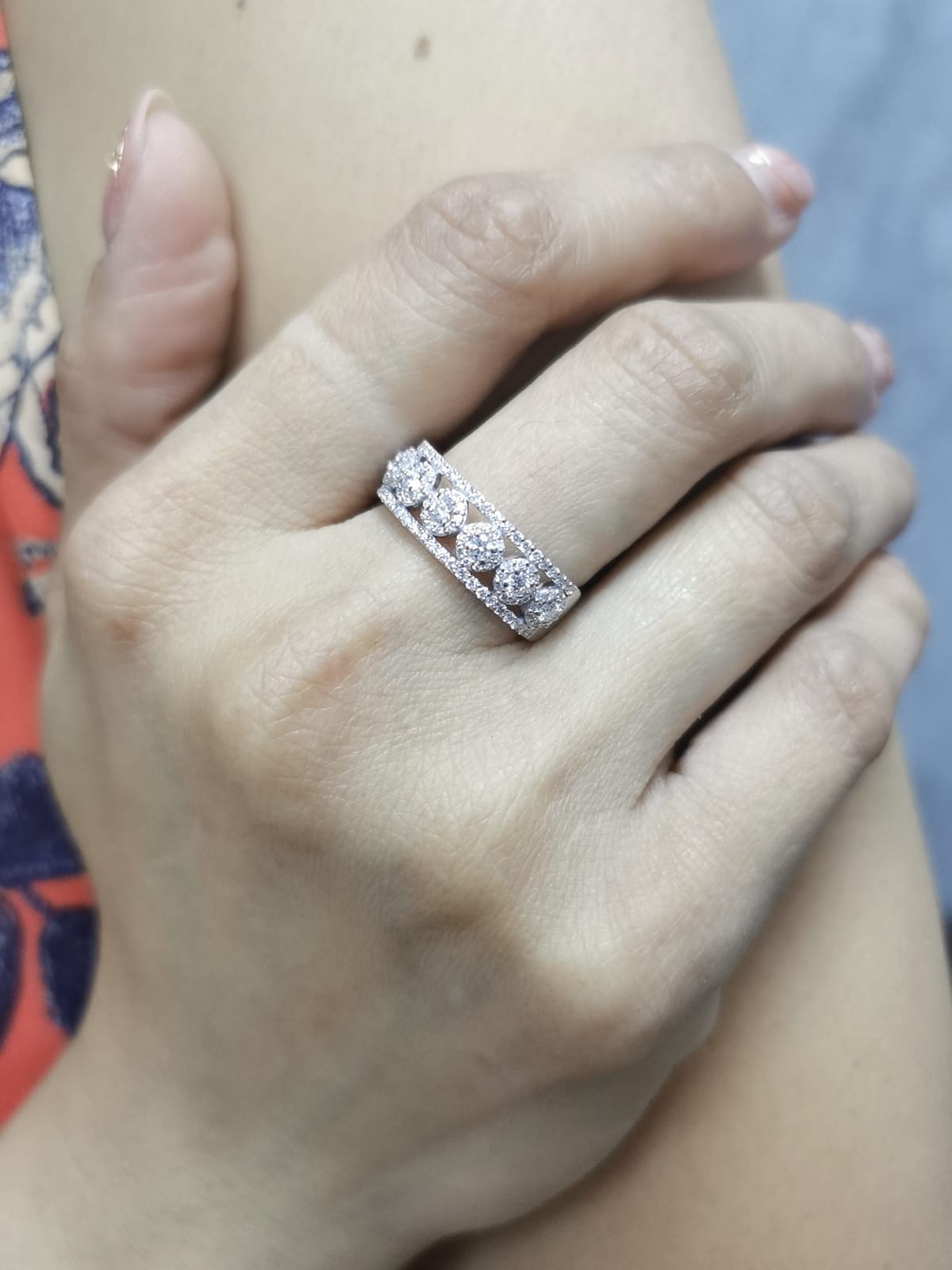 18K White Gold Multi-Row Diamond Band Ring