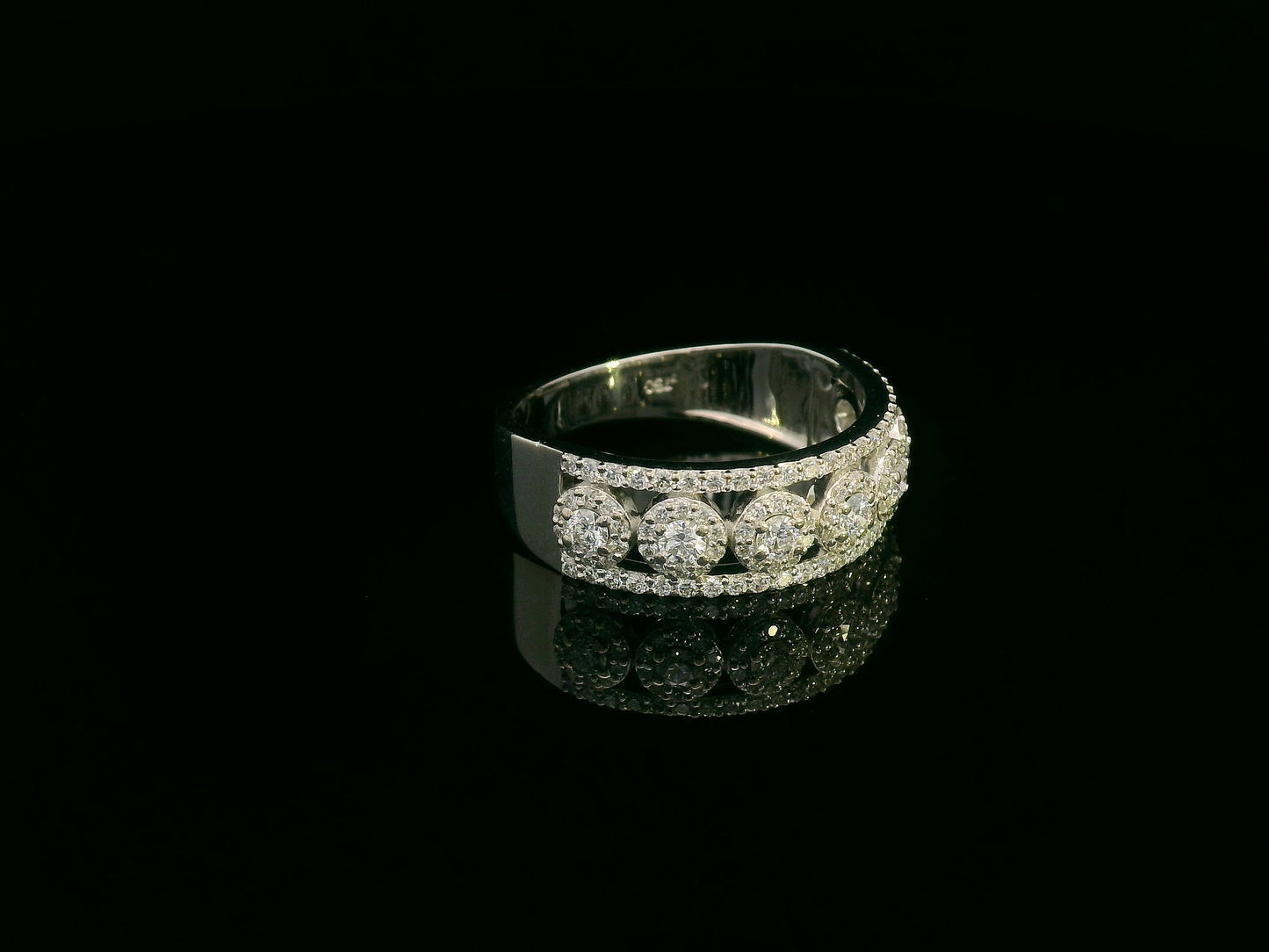 18K White Gold Multi-Row Diamond Band Ring