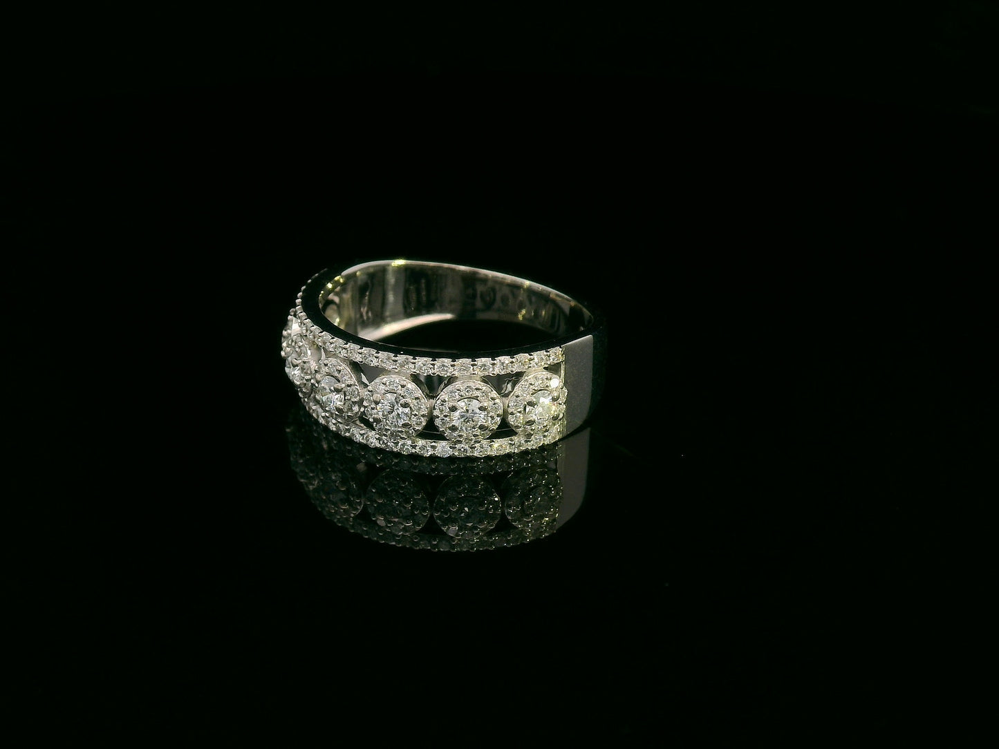 18K White Gold Multi-Row Diamond Band Ring