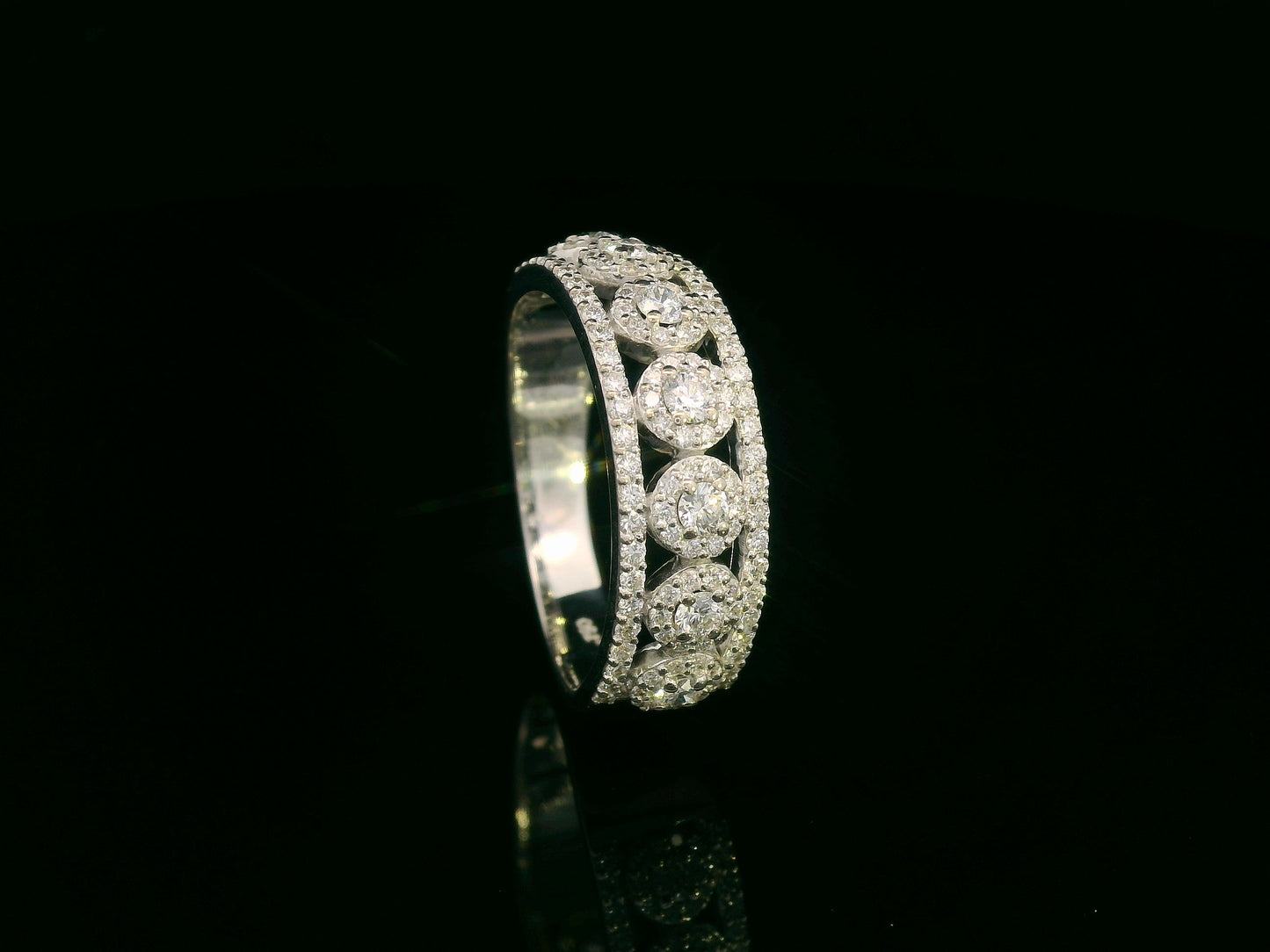 18K White Gold Multi-Row Diamond Band Ring