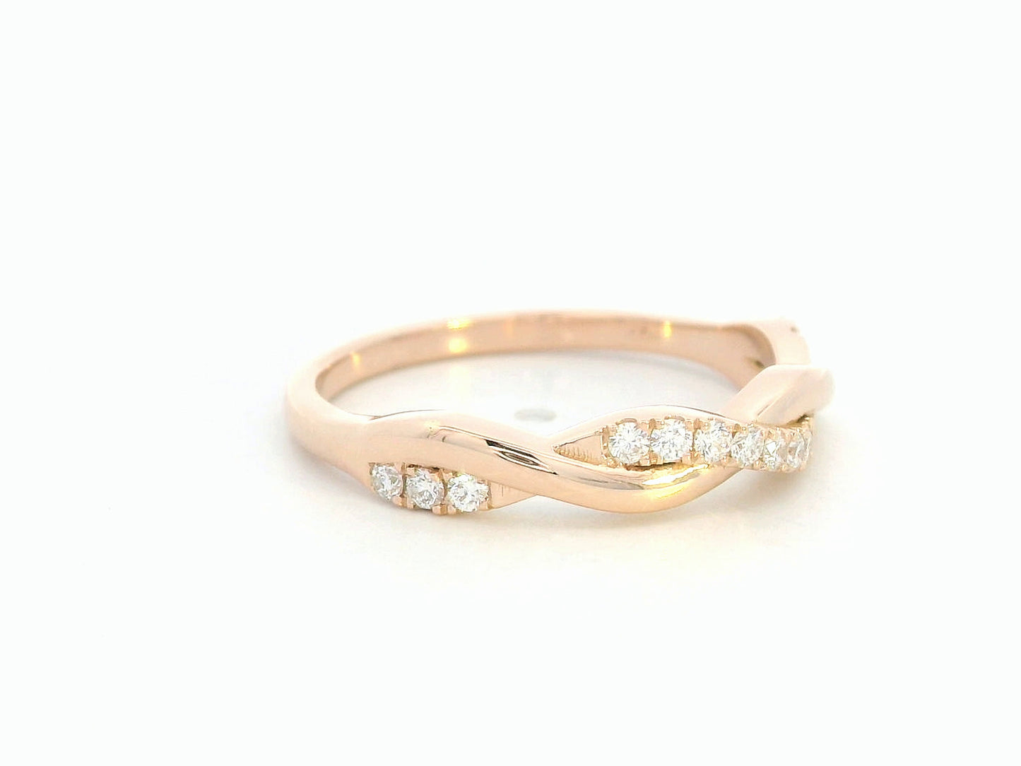 18K Rose Gold Twisted Diamond Band Ring, 0.20 Carat Diamonds, Wedding or Stacking Ring