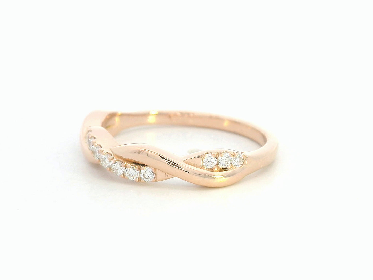 18K Rose Gold Twisted Diamond Band Ring, 0.20 Carat Diamonds, Wedding or Stacking Ring