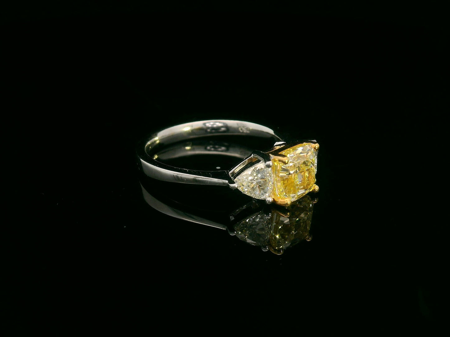 1.51ct Cushion Cut Fancy Yellow Diamond Ring 18K White Gold Trillion Diamond Accent IGI Certified