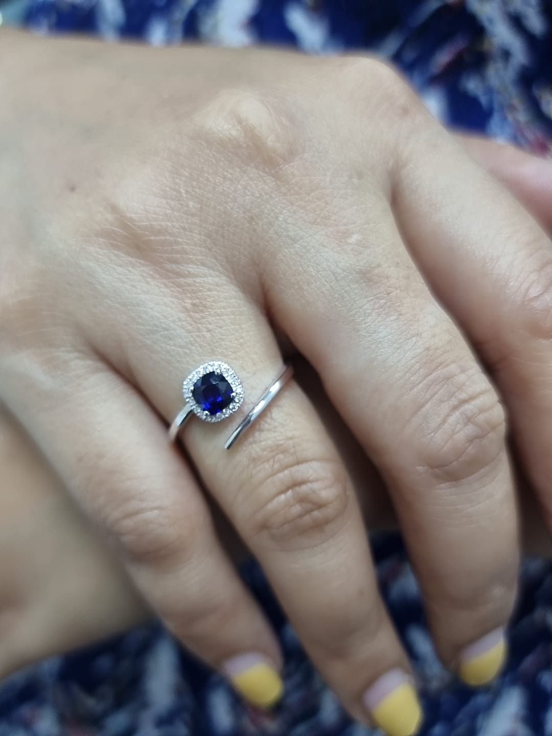 18K White Gold Blue Sapphire and Diamond Halo Bypass Ring – 0.59ct Sapphire