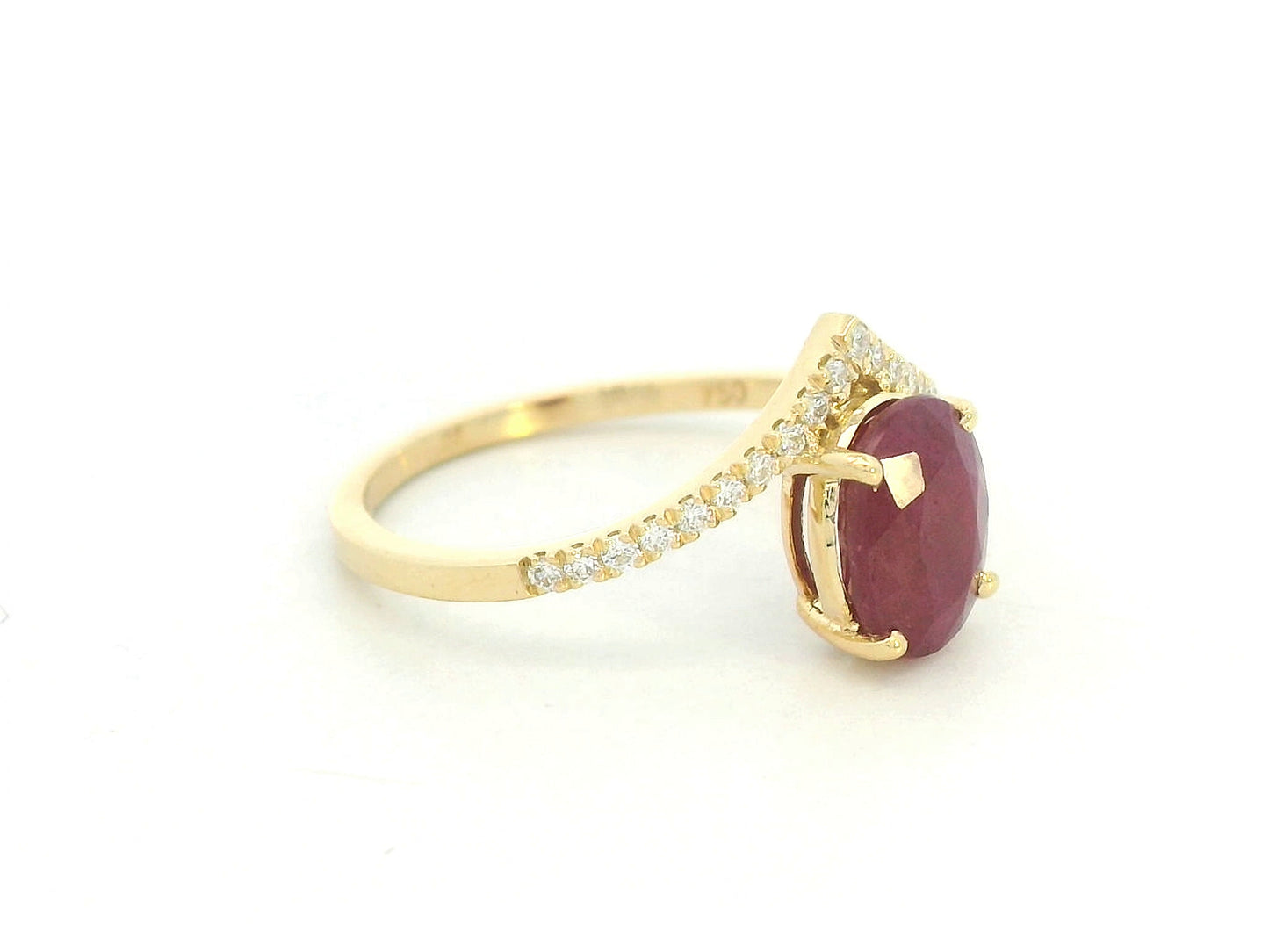 18K Yellow Gold Oval Ruby and Diamond Wishbone Ring