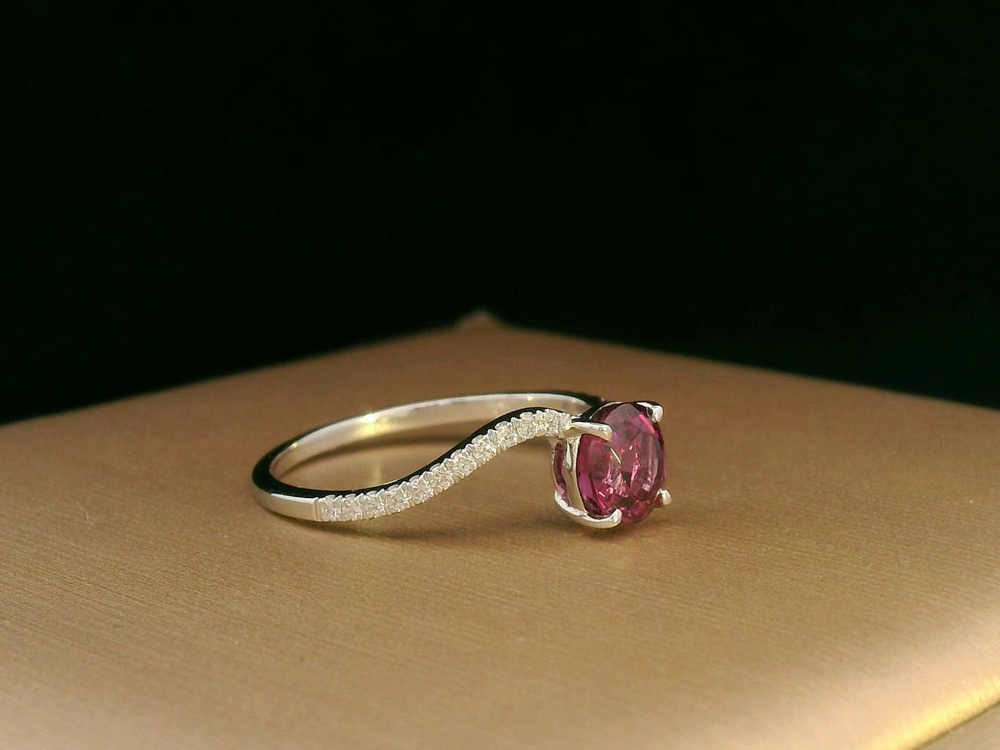 18K White Gold Rhodolite and Diamond Curve Ring