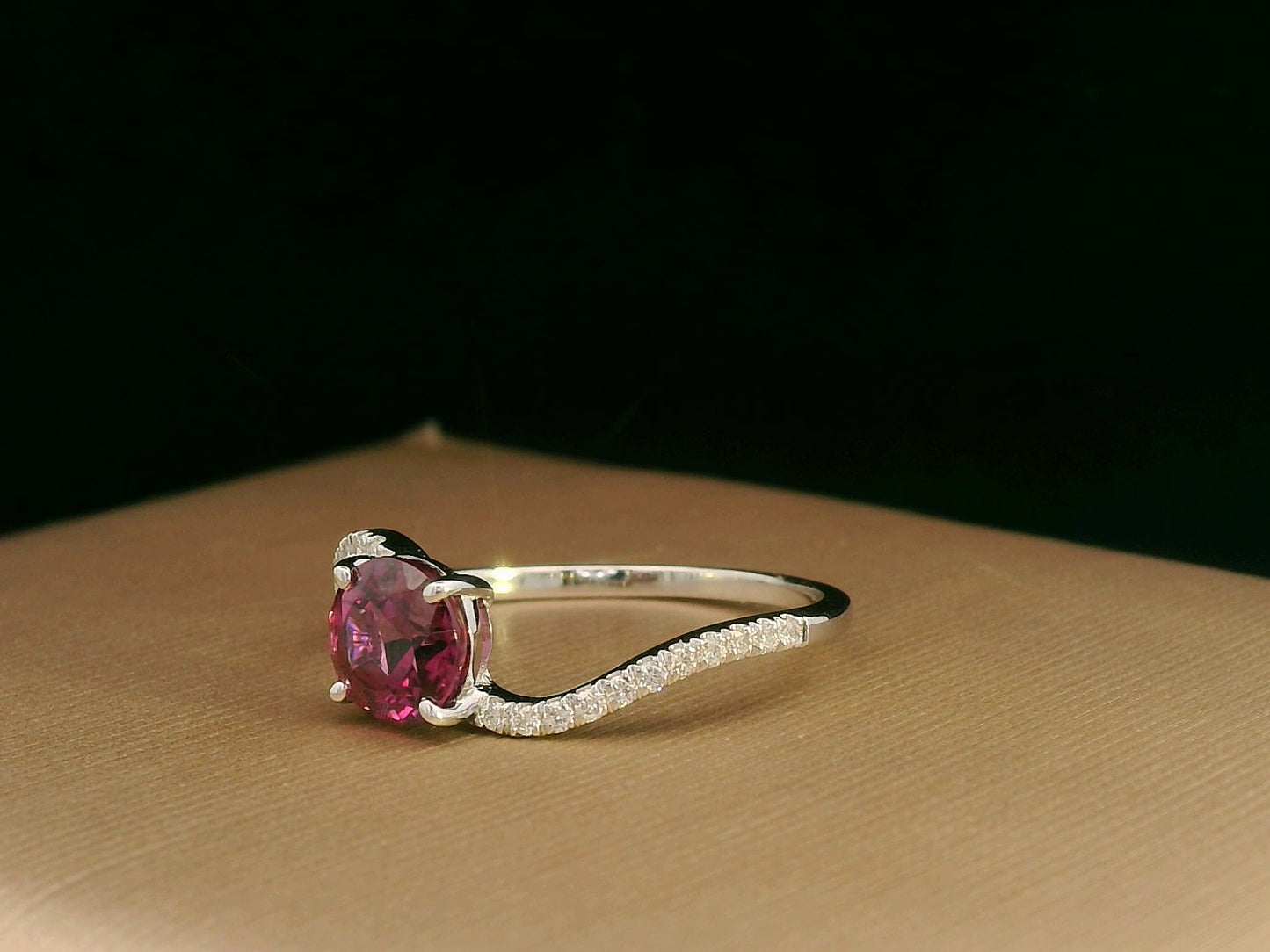 18K White Gold Rhodolite and Diamond Curve Ring