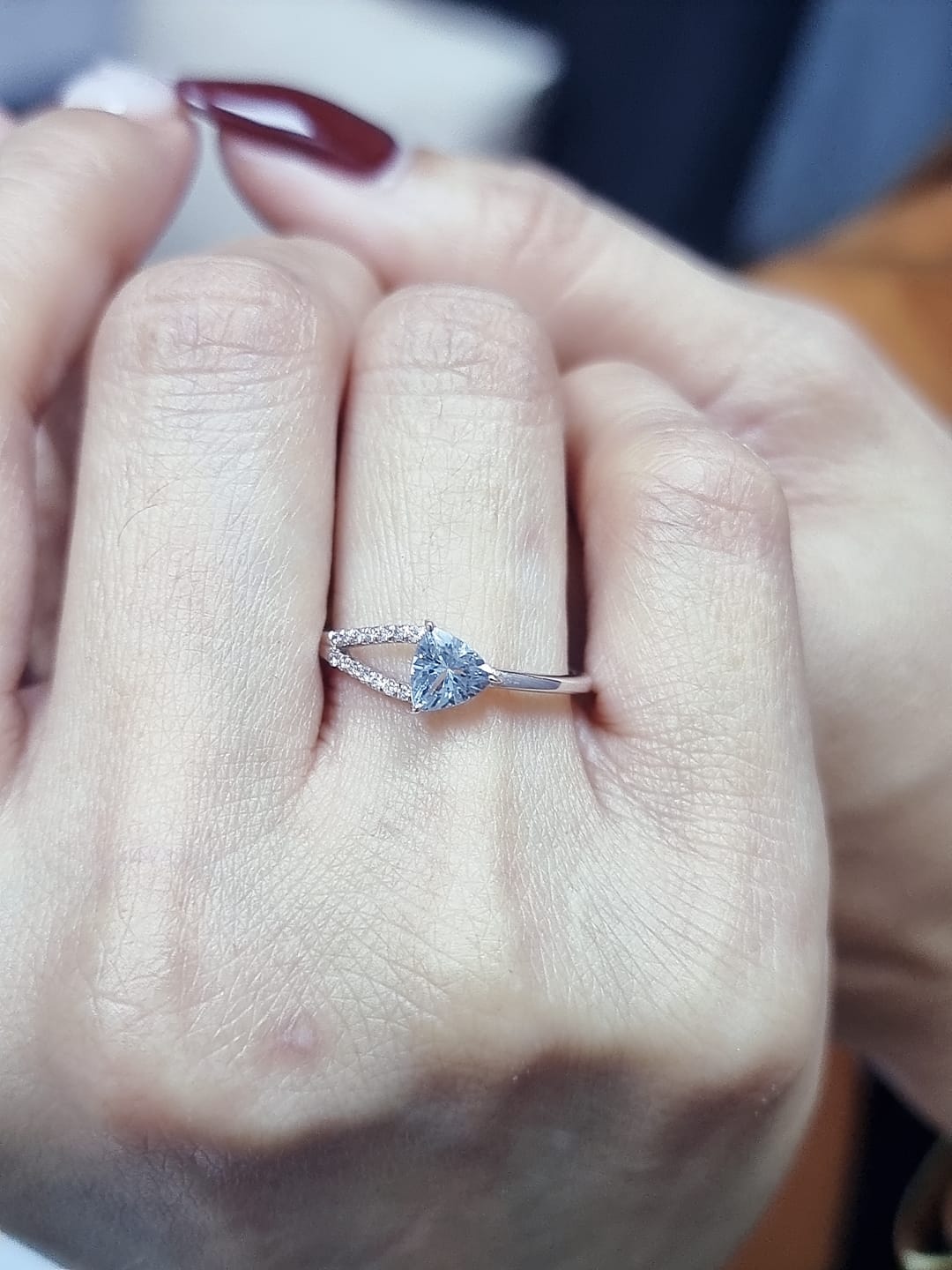 18K White Gold Trillion-Cut Aquamarine and Diamond Ring