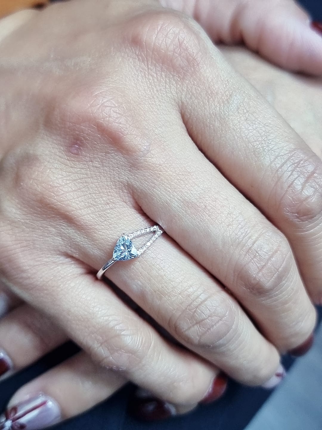 18K White Gold Trillion-Cut Aquamarine and Diamond Ring