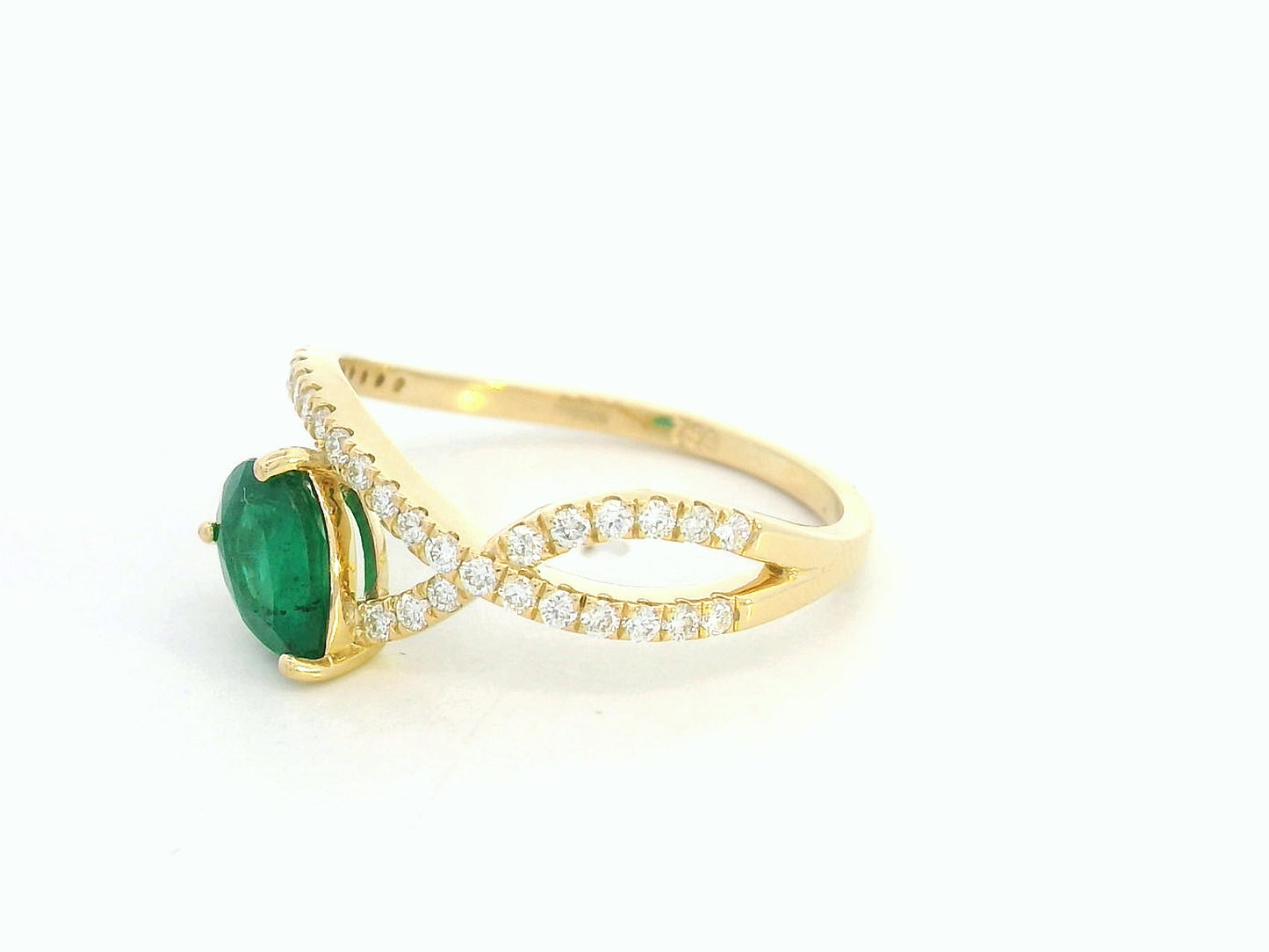 18K Yellow Gold Pear-Cut Emerald and Diamond Crossover Ring – Modern Luxury Statement