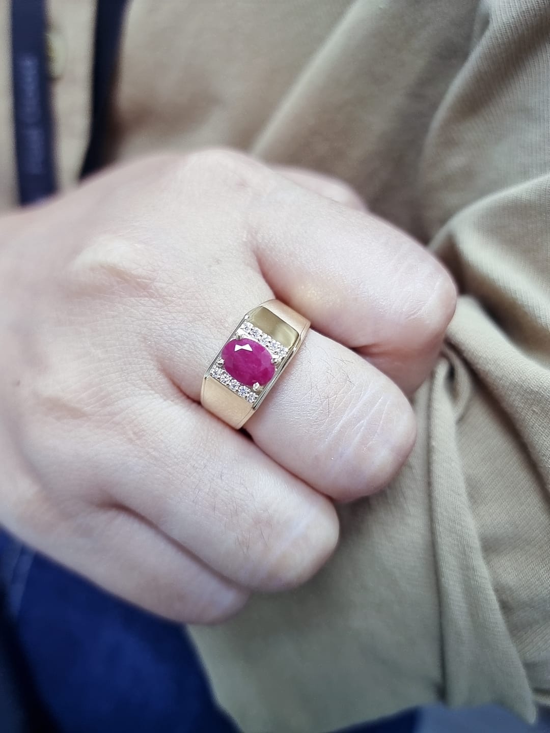 18K yellow gold men’s ruby ring with diamond accents – luxury statement jewelry by Emirates Diamonds