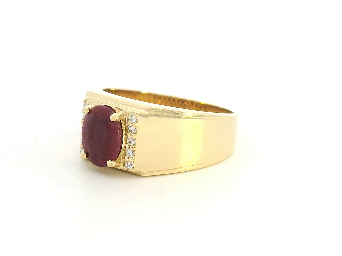 18K yellow gold men’s ruby ring with diamond accents – luxury statement jewelry by Emirates Diamonds