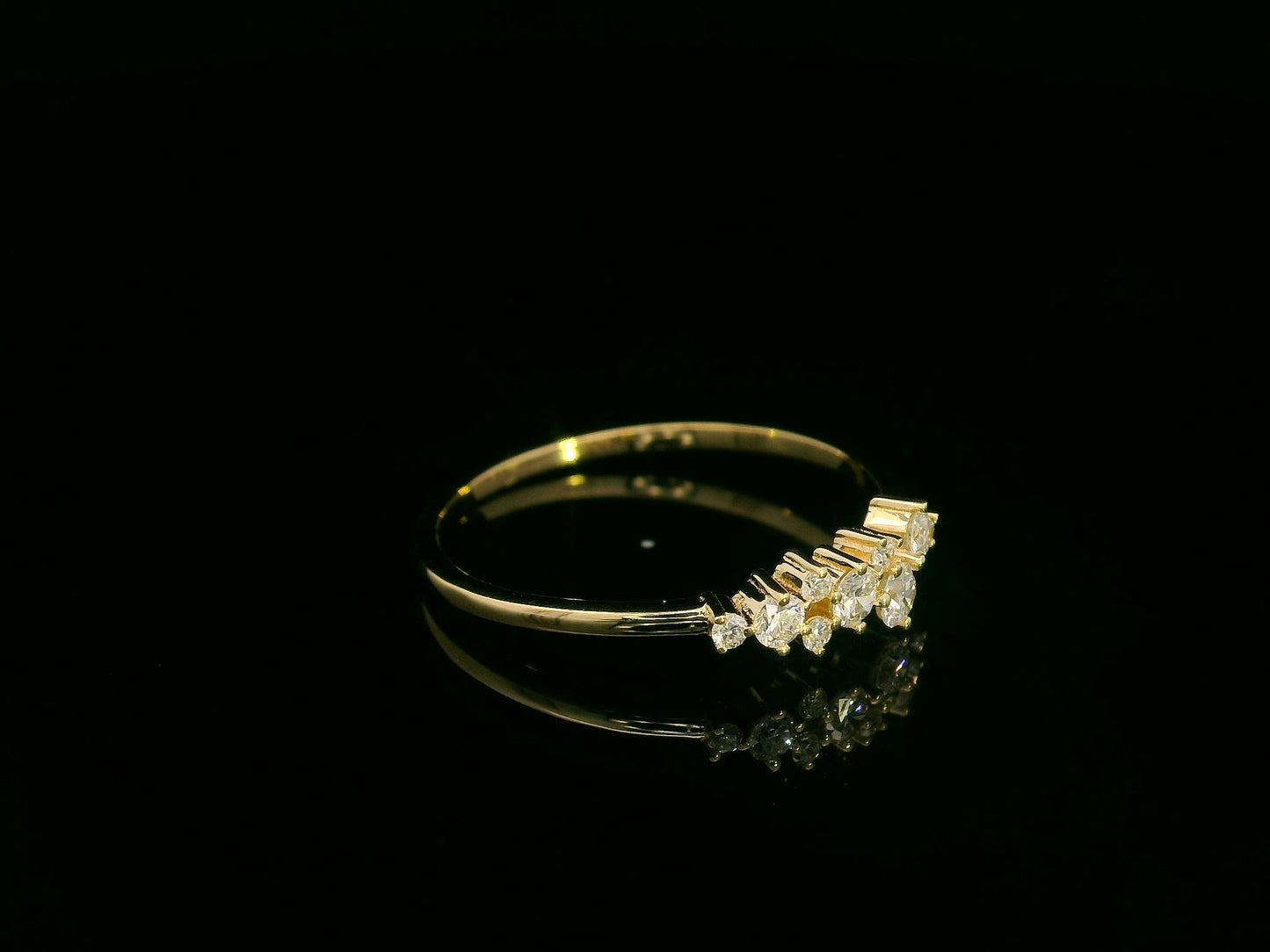 0.22 ct diamond cluster ring in 18K yellow gold, polished slender band, modern luxury statement ring – Emirates Diamonds