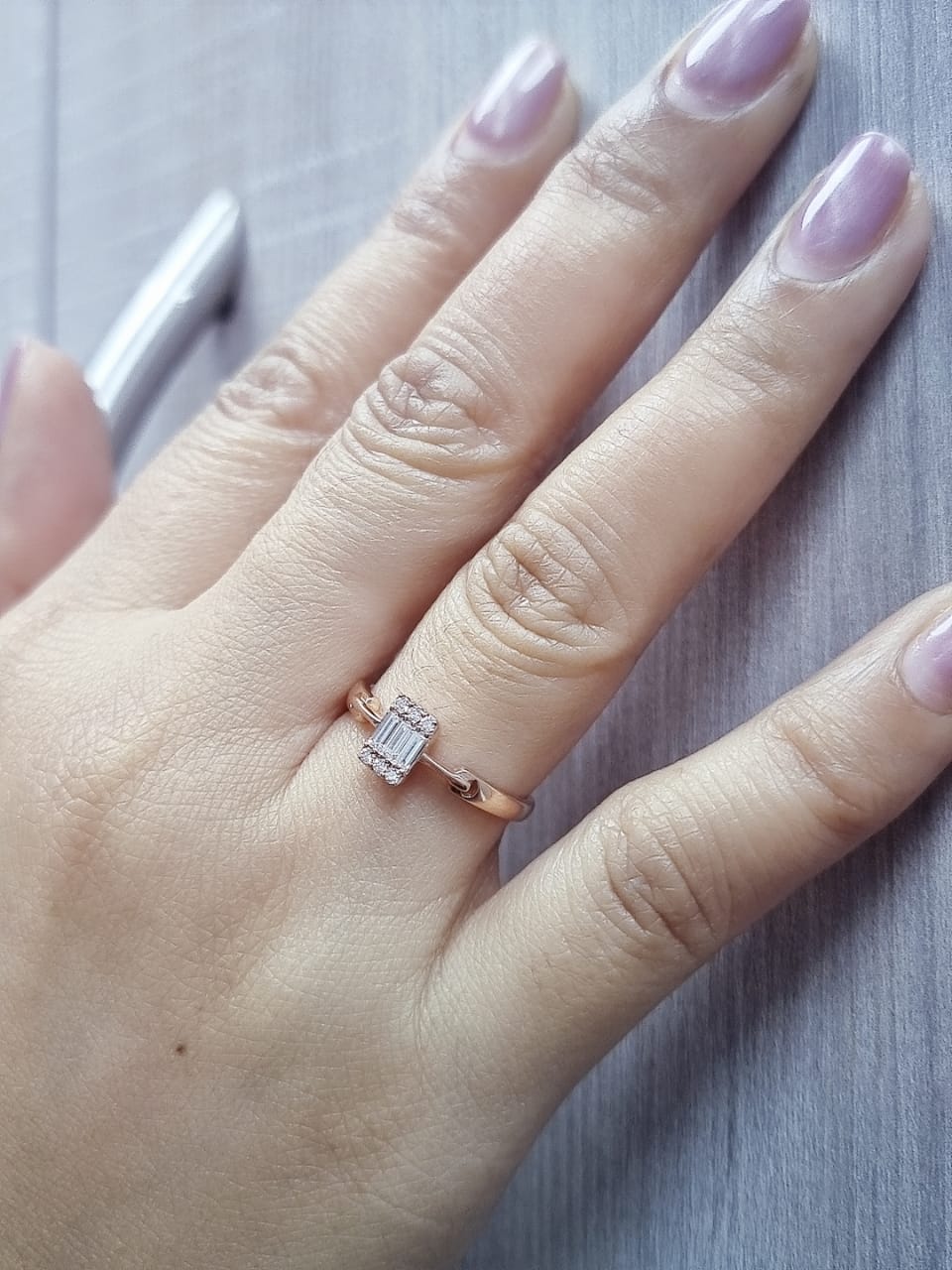 18K rose gold geometric diamond cluster ring with baguette and round diamonds – Emirates Diamonds