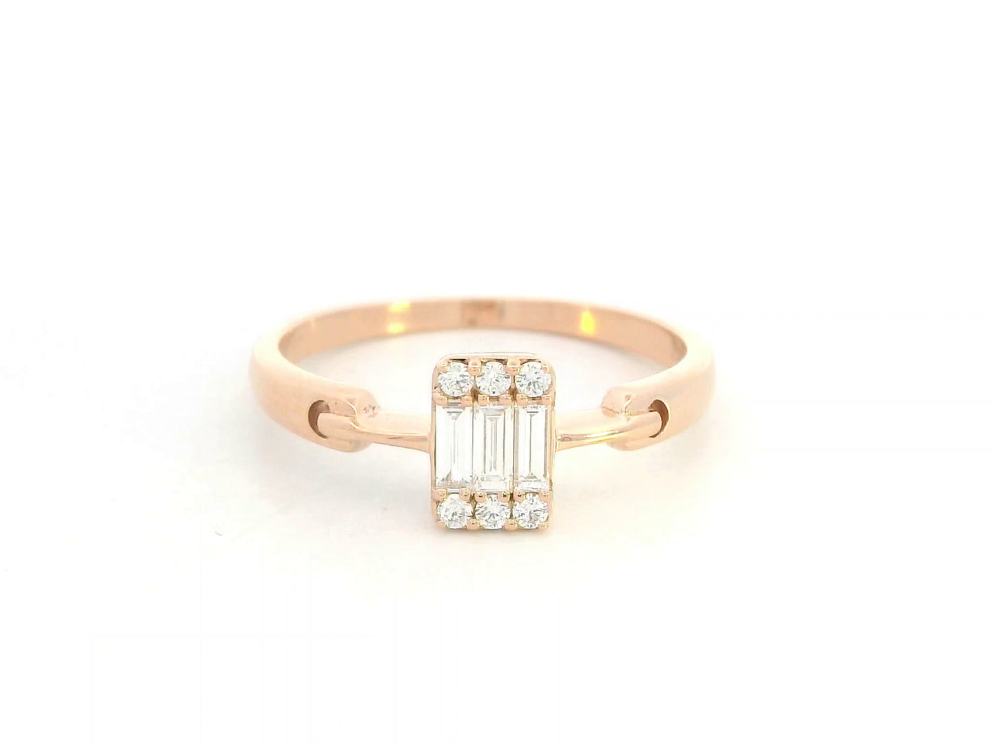 18K rose gold geometric diamond cluster ring with baguette and round diamonds – Emirates Diamonds