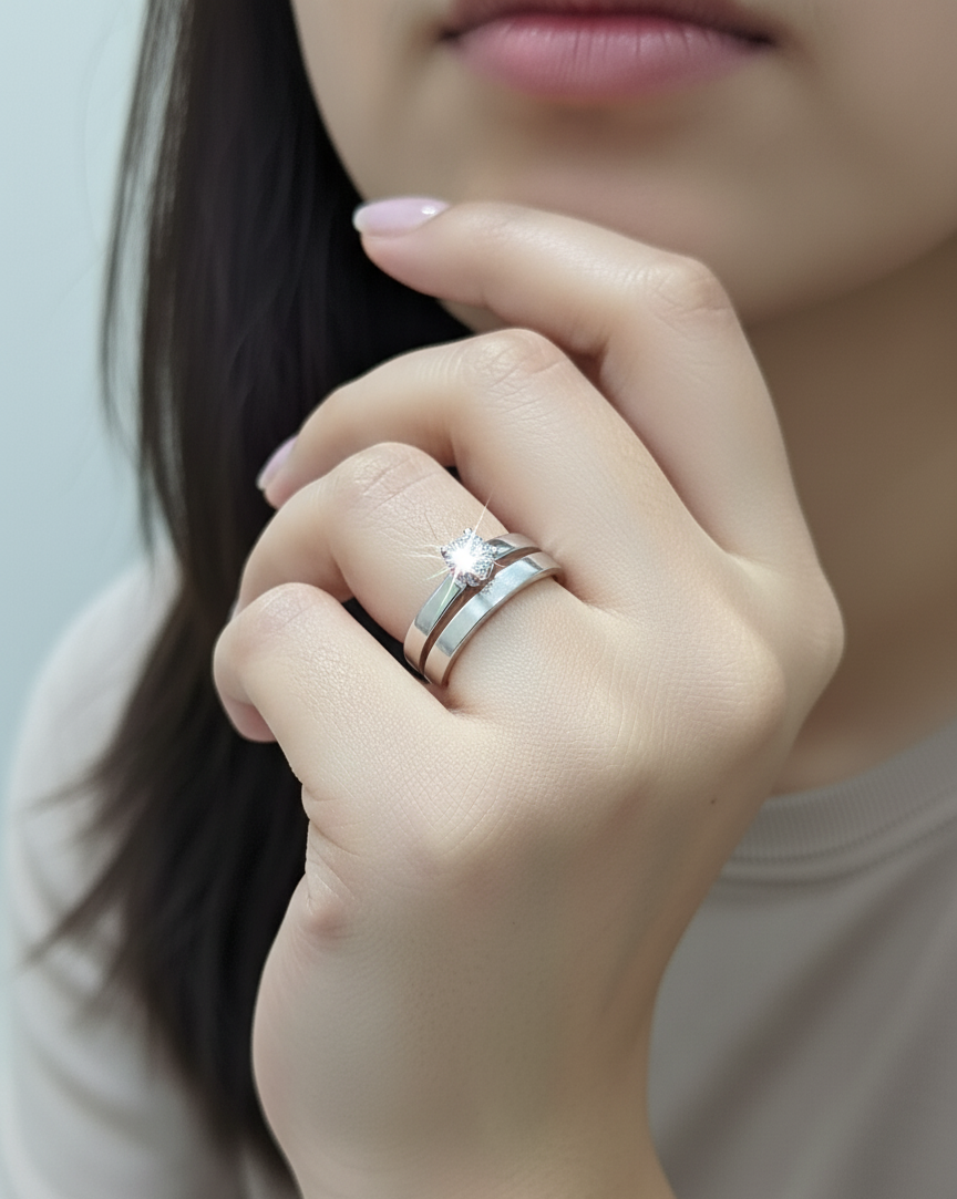 0.51 ct diamond engagement ring and matching wedding band in 18K white gold –