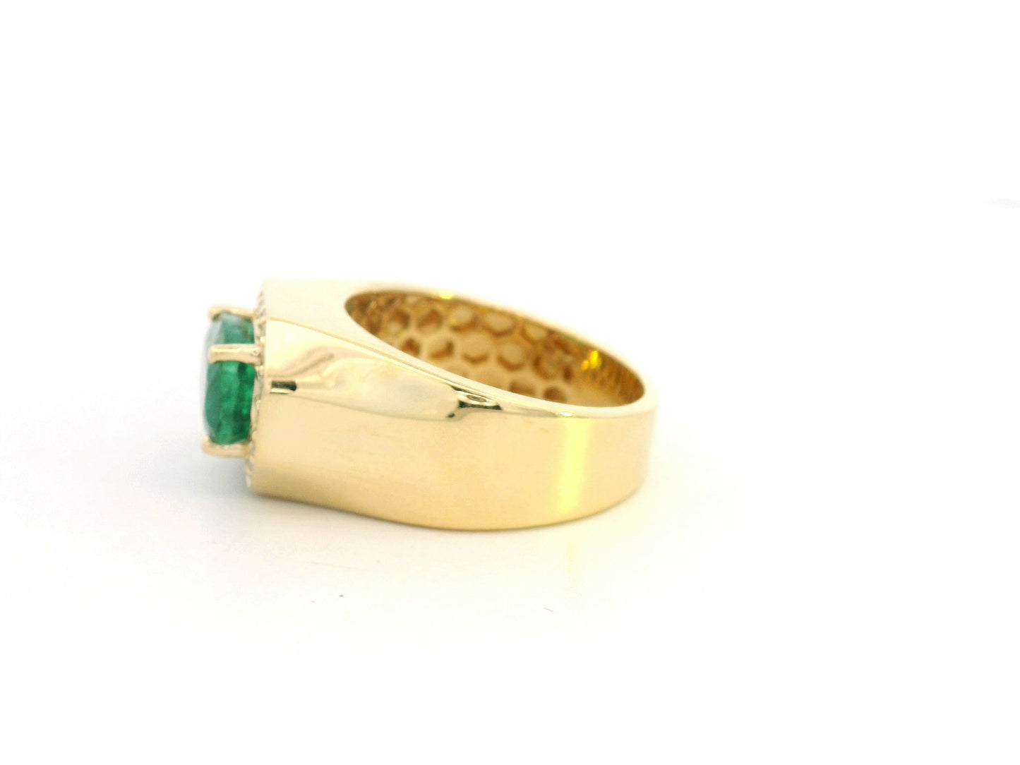 18K yellow gold emerald signet ring with 3.05ct oval emerald and 0.35ct diamond halo – Emirates Diamonds