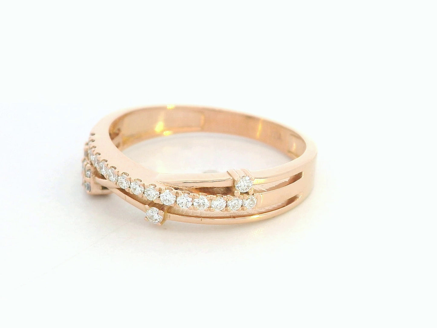 18K rose gold diamond crossover ring with pavé-set natural diamonds by Emirates Diamonds