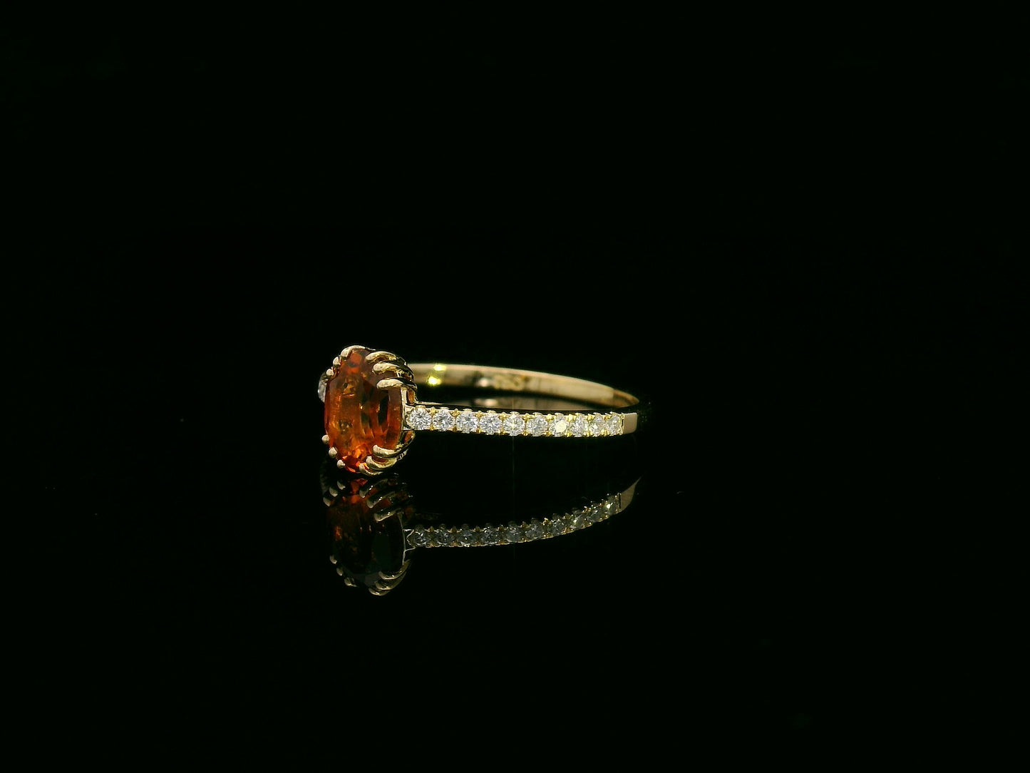 Oval citrine and diamond ring in 18K yellow gold with pavé diamond band by Emirates Diamonds