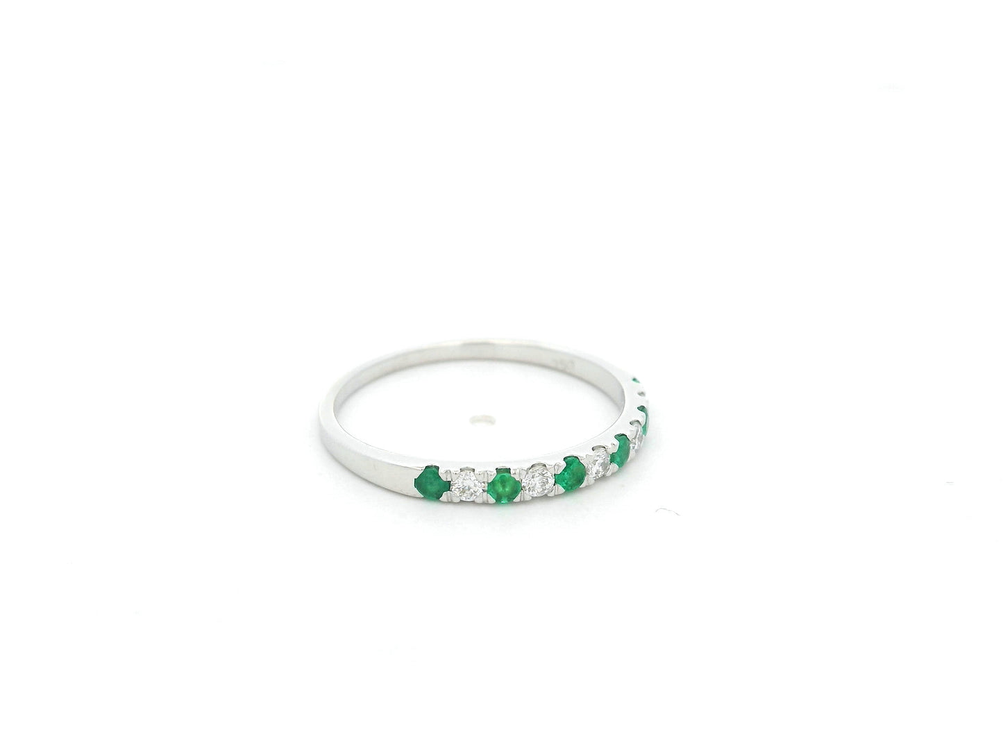 Emerald and diamond alternating band ring in 18K white gold by Emirates Diamonds
