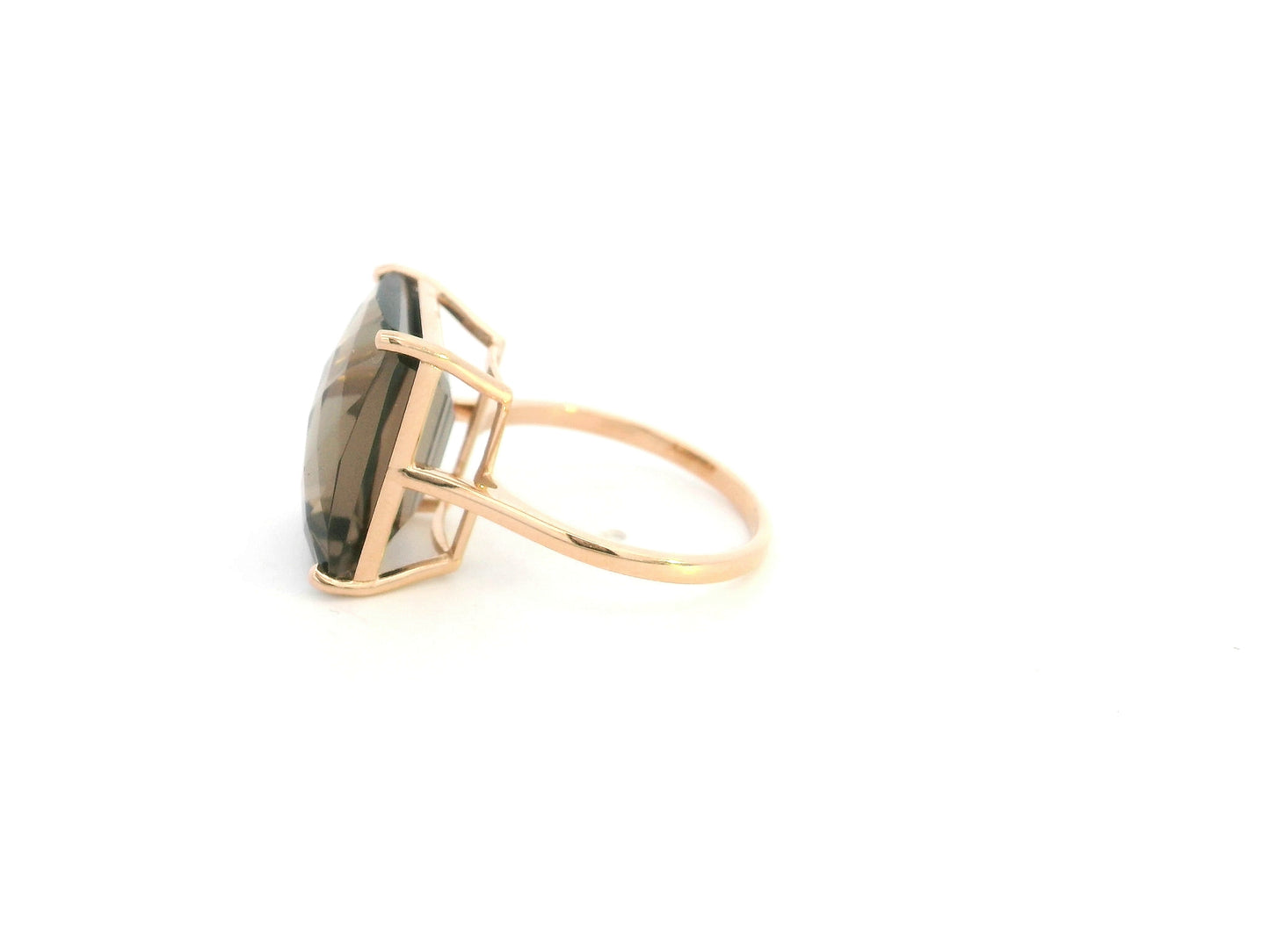 11.76 carat emerald cut smoky topaz ring in 18K rose gold solitaire setting by Emirates Diamonds
