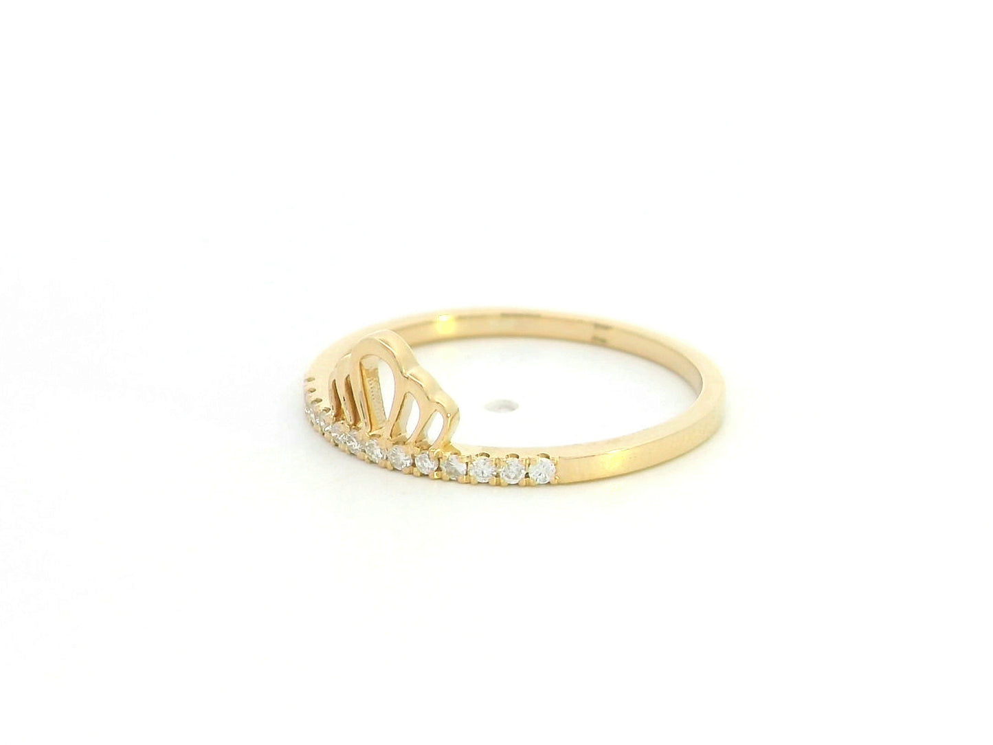 18K yellow gold diamond crown ring with minimalist pavé diamond design.