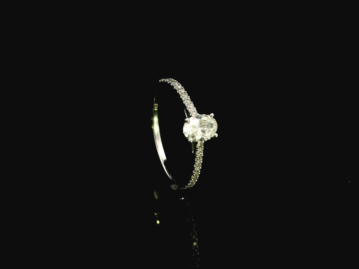 Oval GIA Certified Diamond Engagement Ring in 18K White Gold with Diamond Band by Emirates Diamonds