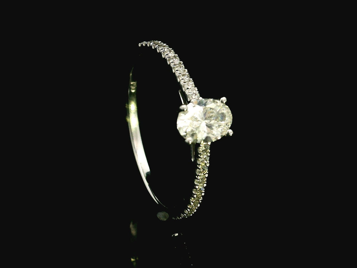 Oval GIA Certified Diamond Engagement Ring in 18K White Gold with Diamond Band by Emirates Diamonds