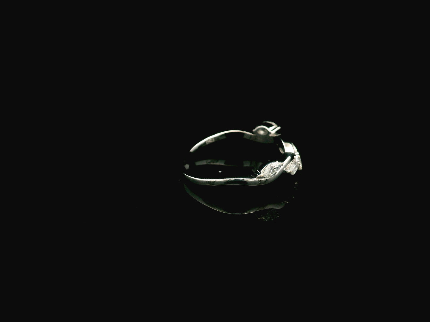 Marquise diamond contour wedding band in 18K white gold designed as a curved ring enhancer with 0.44 carat diamonds.