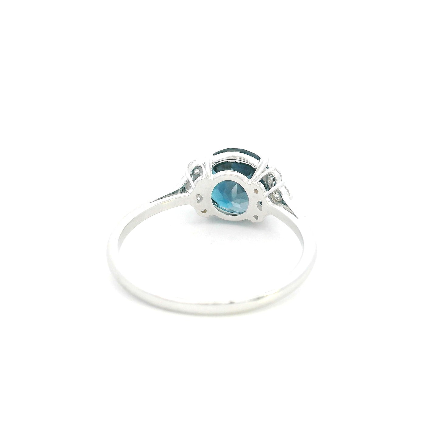 18K White Gold London Blue Topaz Ring with 2.35 Carat Round London Blue Topaz and Natural Diamond Accents