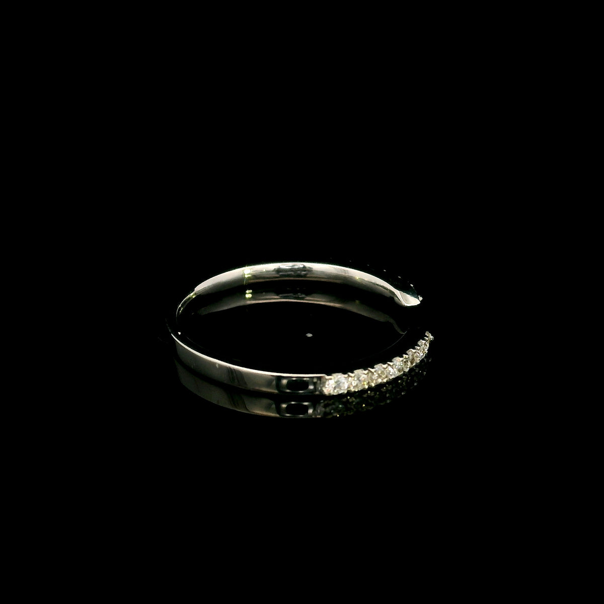 18K white gold open diamond contour ring with curved diamond-set ends, suitable as a stacking ring or wedding band