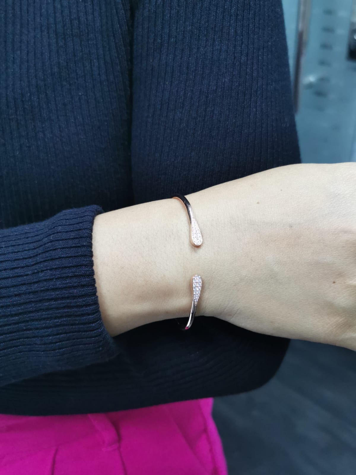 Open Cuff Diamond Bangle In 18k Rose Gold.