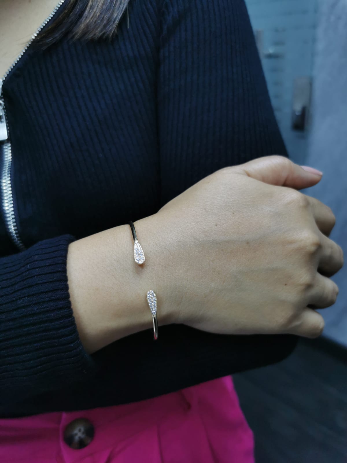 Open Cuff Diamond bangle In 18k Yellow Gold.