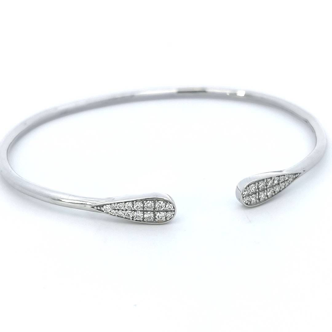 Open Cuff Diamond Bangle In 18k White Gold.