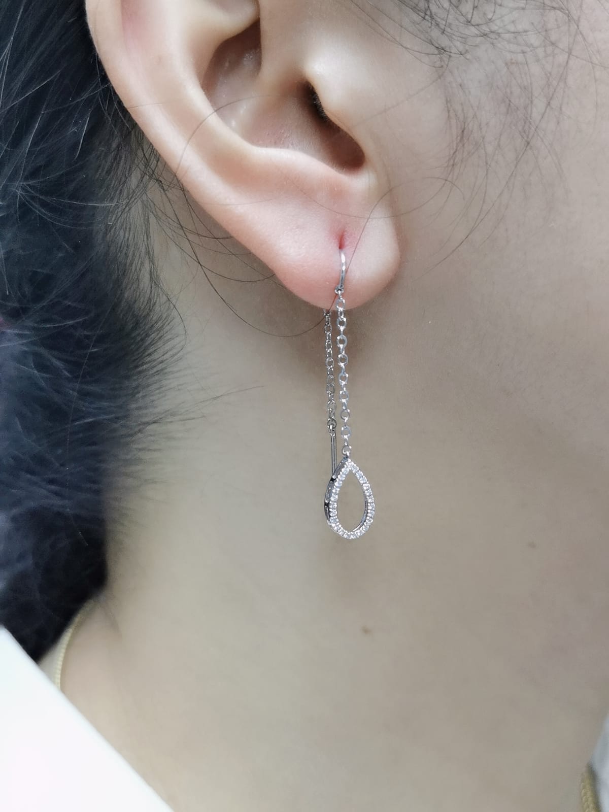 Needle And Thread Earrings With Open Drop Diamond Charms In 18k White Gold.
