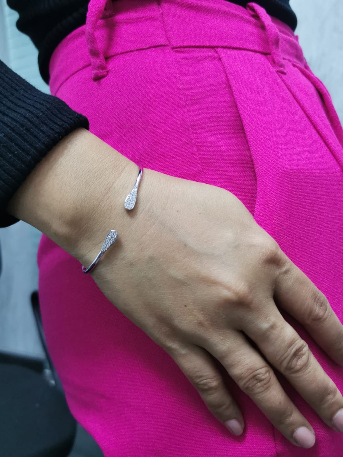 Open Cuff Diamond Bangle In 18k White Gold.