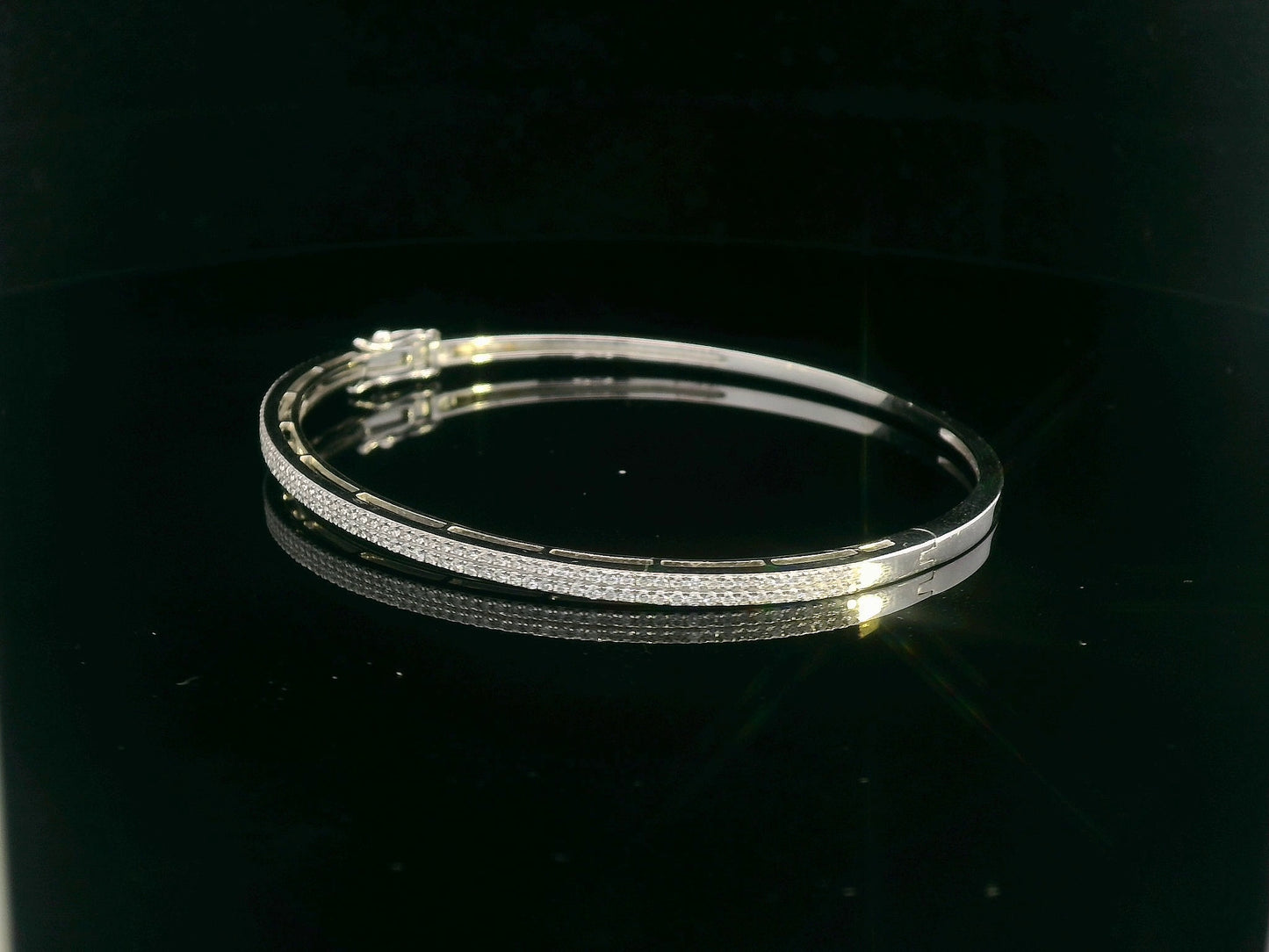 18K gold double-row diamond bangle with 0.68 CT pavé-set diamonds, luxury fine jewelry for women.