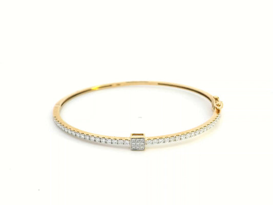 18K yellow gold diamond bangle bracelet with square diamond centerpiece and 0.92 carats of diamonds