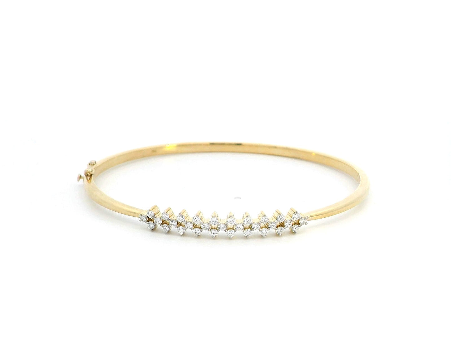 18K gold diamond bangle bracelet featuring 0.48 carat round-cut diamonds in a sleek stackable hinged cuff design – perfect for elegant everyday wear and special occasions.