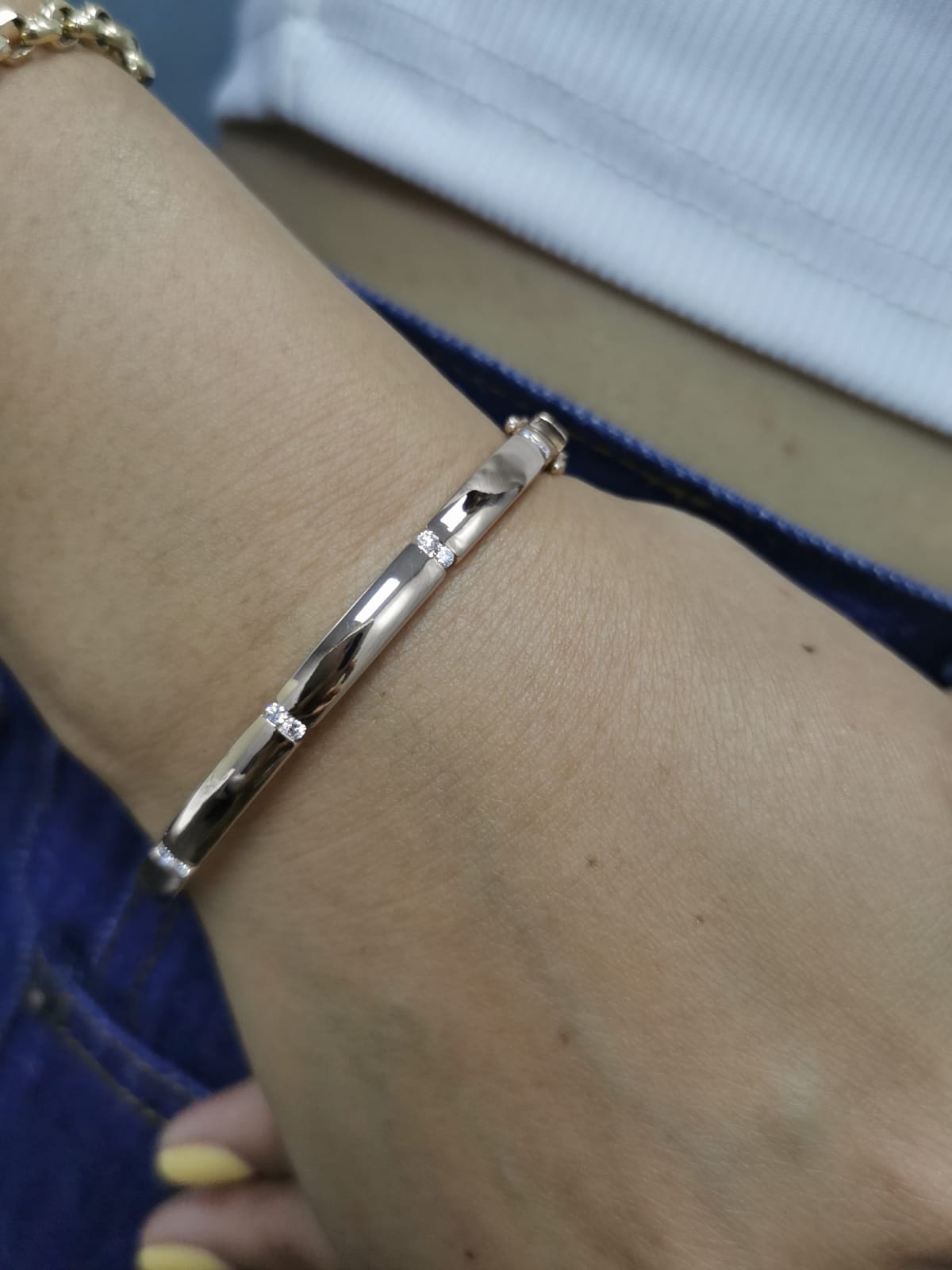 18K Rose Gold Diamond Bangle with Modern Tension-Set Diamonds, 0.30 CTW