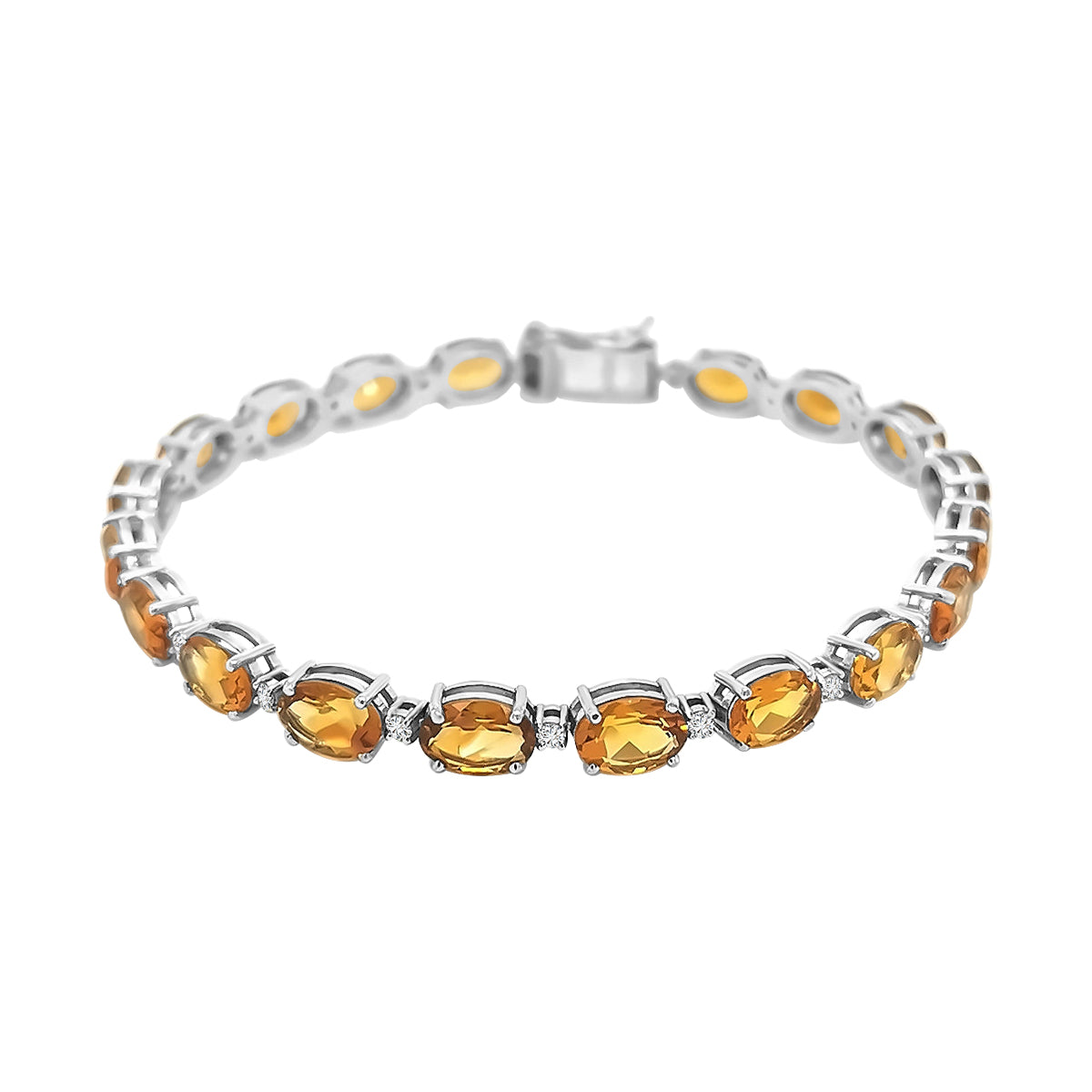 18K Gold 13.00 Carat Oval Citrine and Diamond Tennis Bracelet | Elegant Gemstone Jewelry