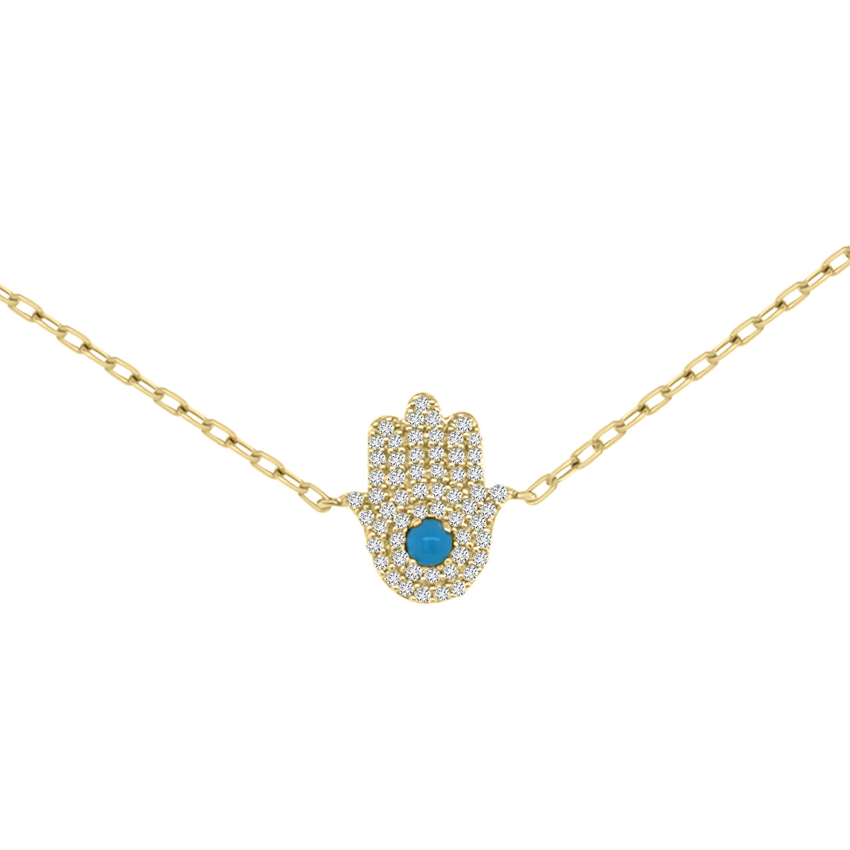18K Yellow Gold Hamza Hand Bracelet with Diamonds and Turquoise