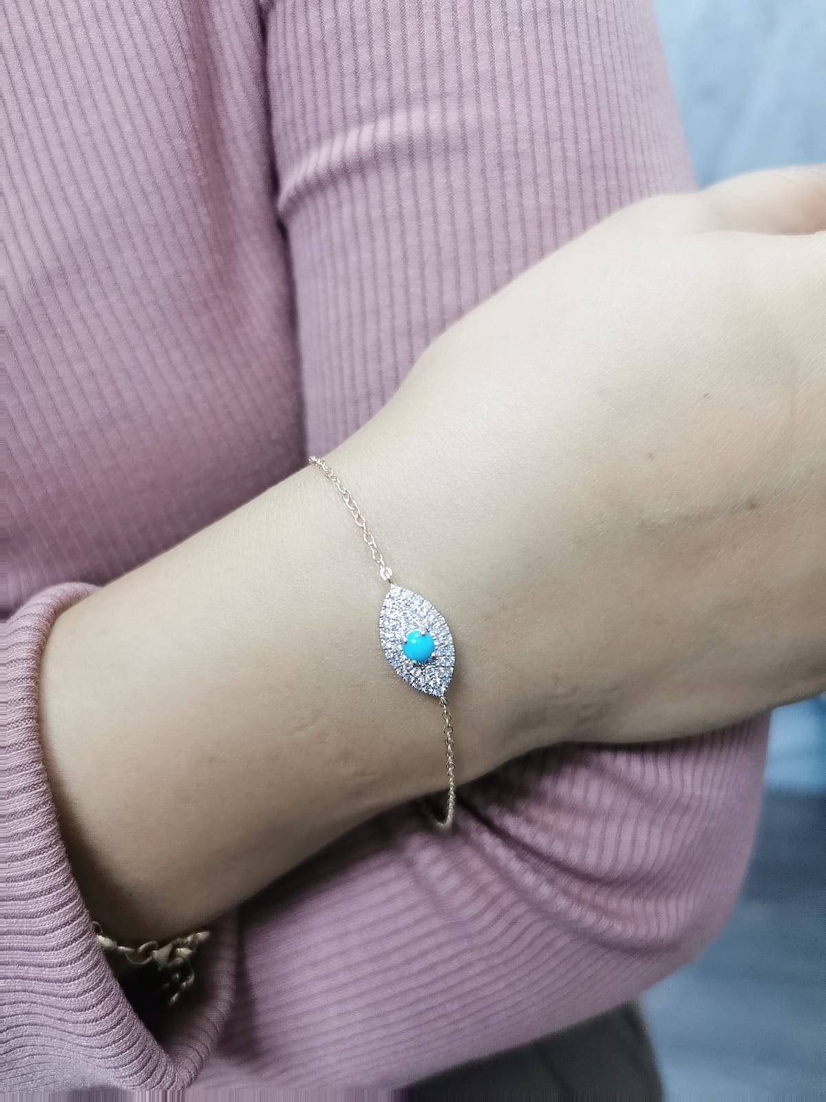 18K Gold Eye-Shaped Turquoise and Diamond Bracelet with 0.41 Carat Diamonds