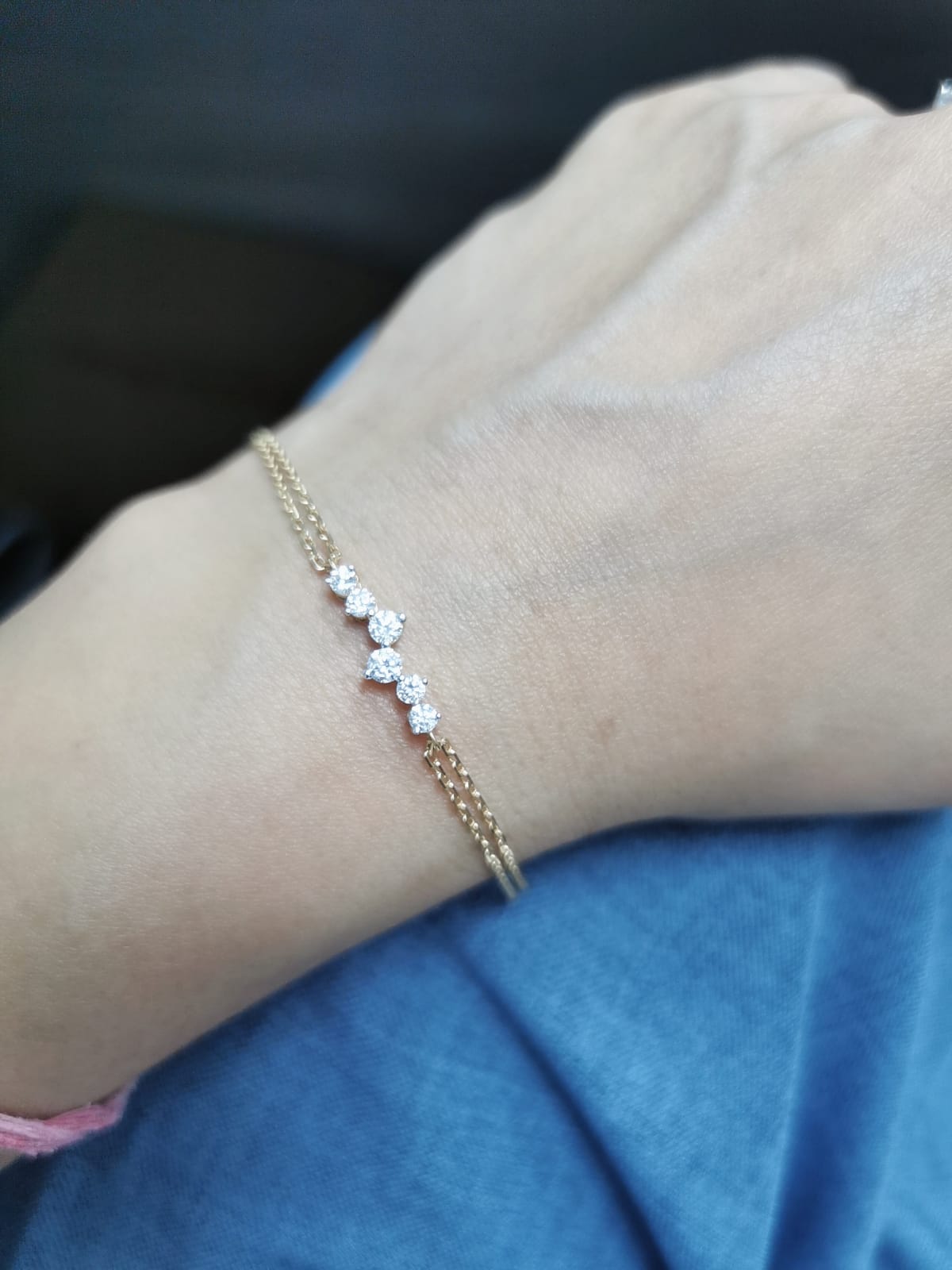 18K gold diamond double-chain bracelet featuring 0.46 carats of natural diamonds, designed for a sleek and elegant look.