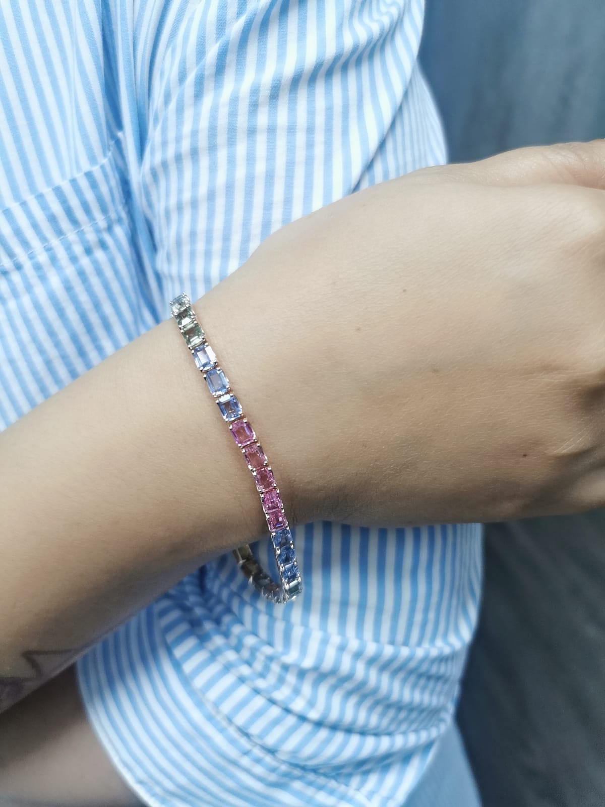 18K Rose Gold Multi-Color Sapphire Tennis Bracelet with 16.85 Carats of Vibrant Gemstones