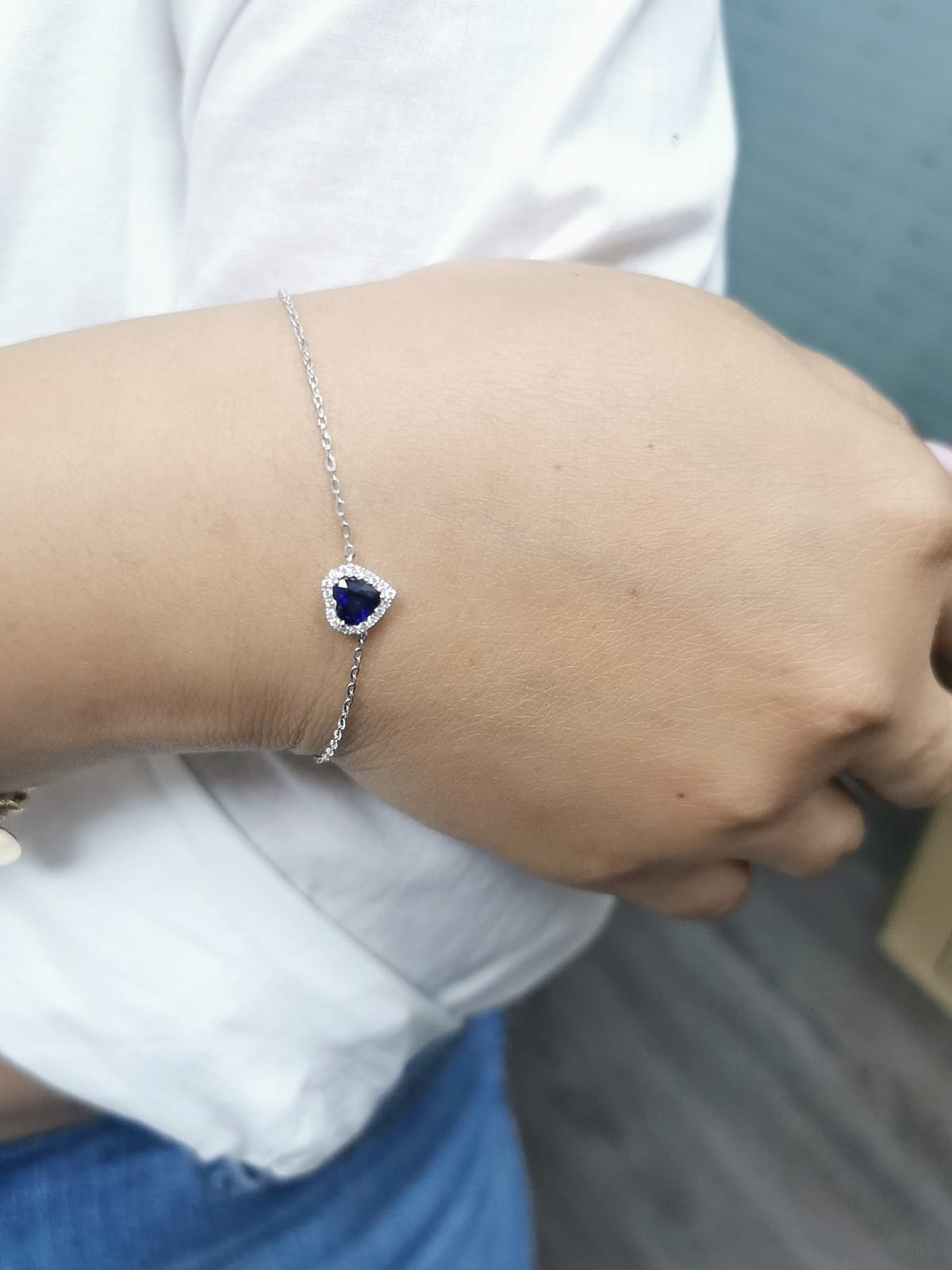Heart-Shaped Sapphire and Diamond Halo Bracelet in 18K Gold