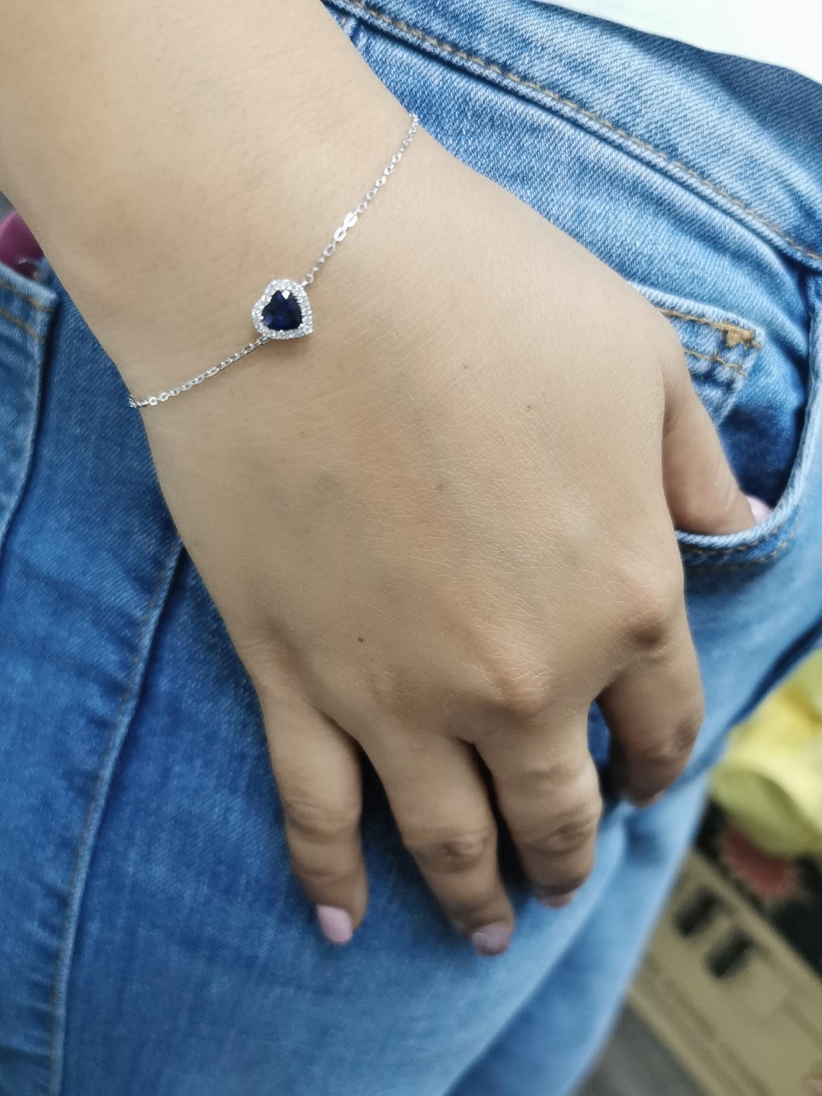Heart-Shaped Sapphire and Diamond Halo Bracelet in 18K Gold