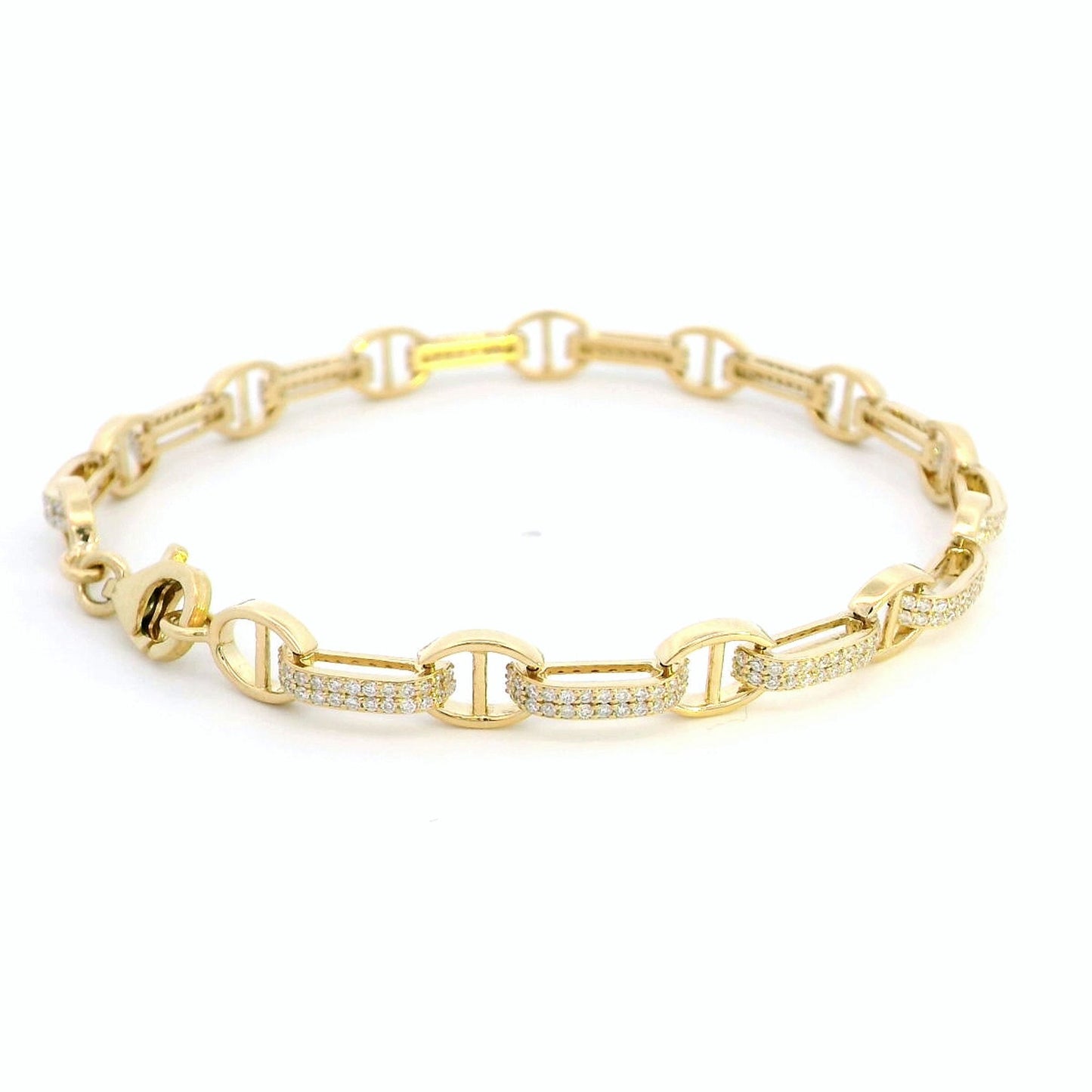18K Gold Diamond Bracelet - 1.10 Carat Pave Link Design | Luxury Chain Bracelet